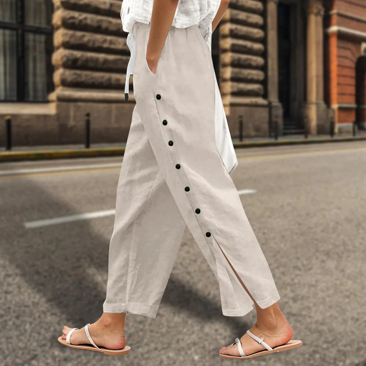Tear Away Pants for Women Side Snap Button Sweatpants Casual Loose Fit Post Surgery Adaptive Outfits with Pockets