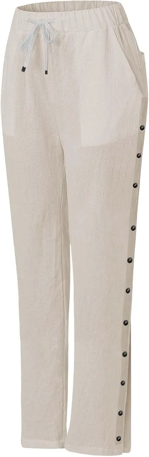 Tear Away Pants for Women Side Snap Button Sweatpants Casual Loose Fit Post Surgery Adaptive Outfits with Pockets