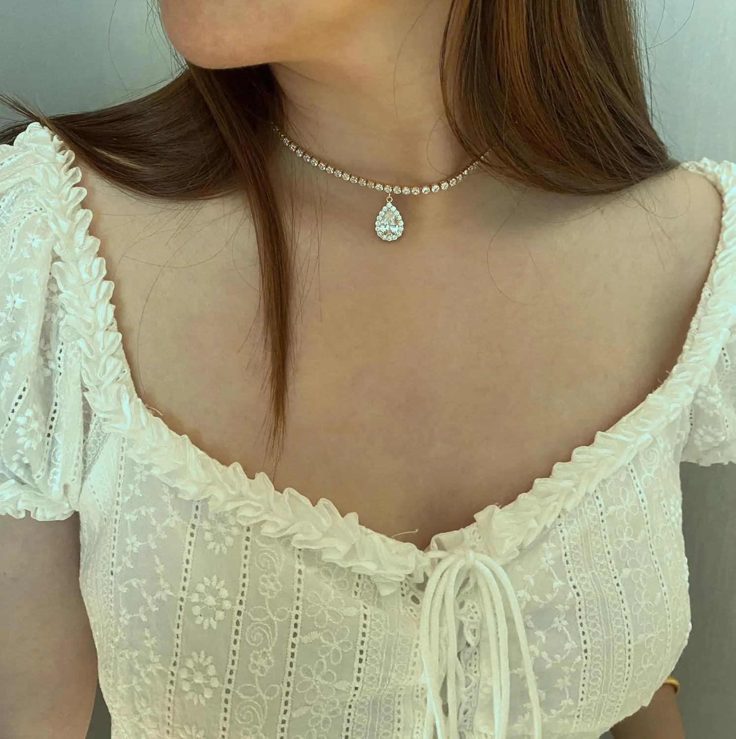 Tennis Necklaces for Women Sparkly Choker Teardrop Heart Cross Pendant Necklace Silver/Gold Filled Faux Diamond Necklaces Jewelry