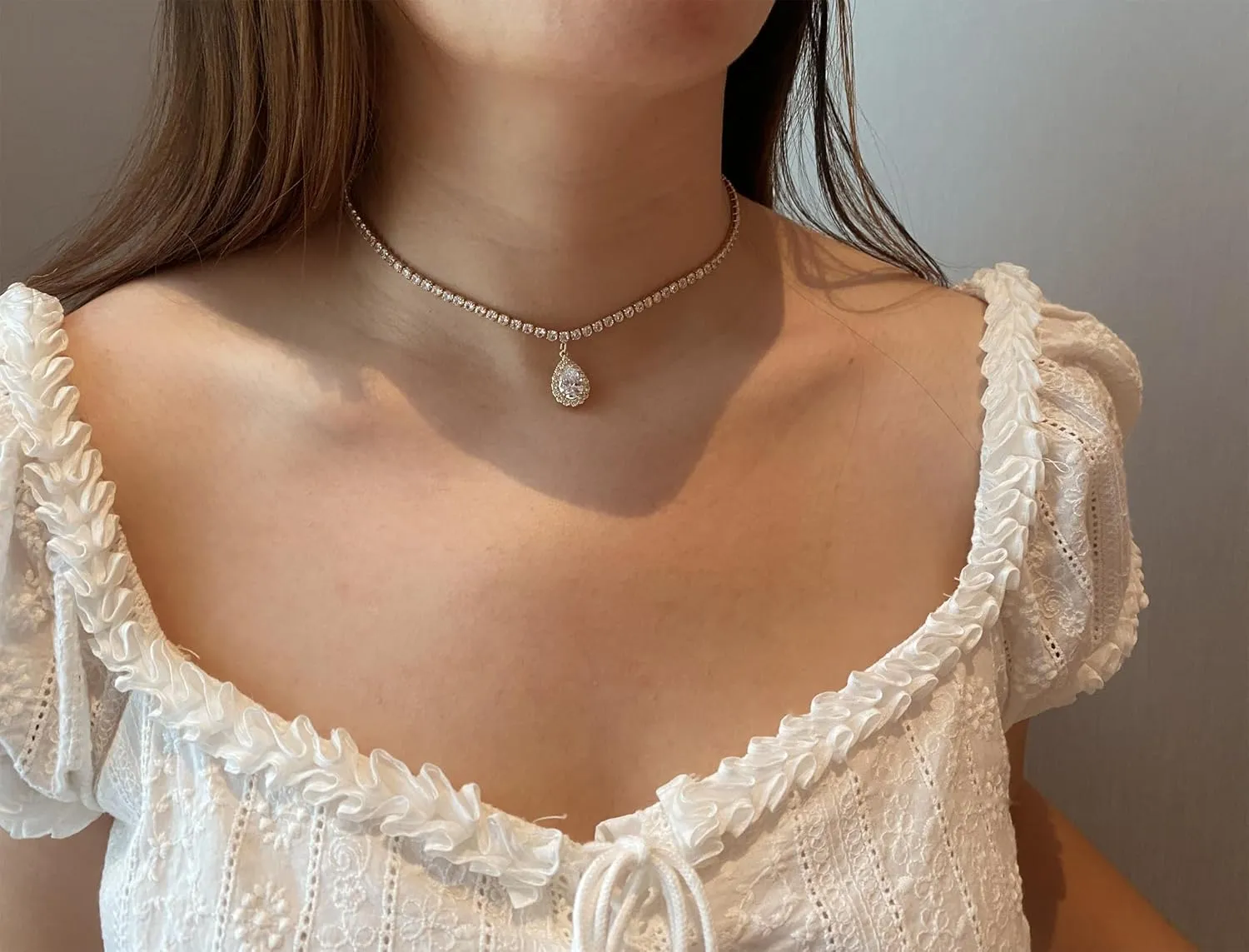 Tennis Necklaces for Women Sparkly Choker Teardrop Heart Cross Pendant Necklace Silver/Gold Filled Faux Diamond Necklaces Jewelry
