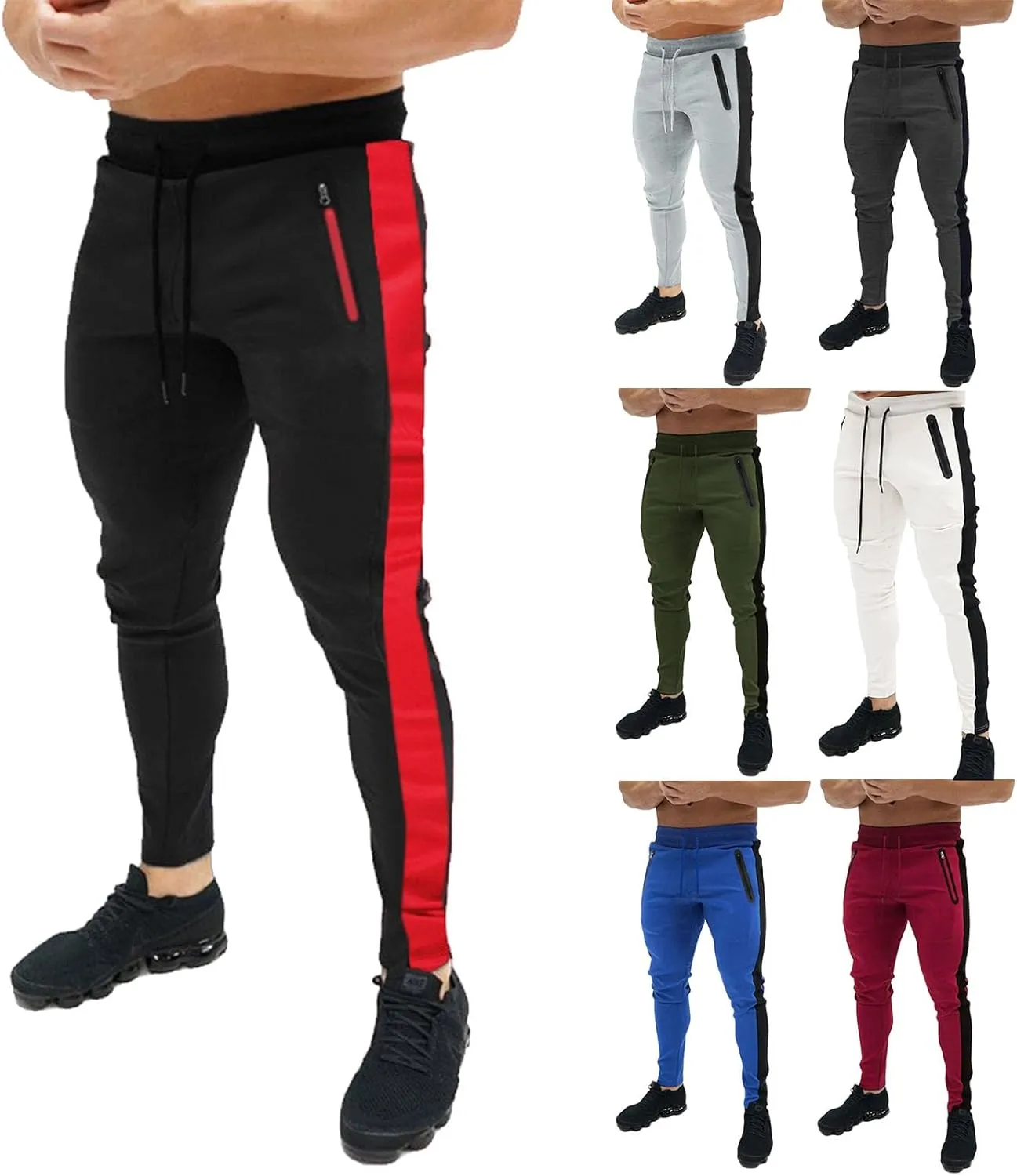 Thatrich Mens Stretch Sweatpants Quick Dry Moisture Wicking Jogger Pants Matching Color Workout Breathable Slim Fit Pants