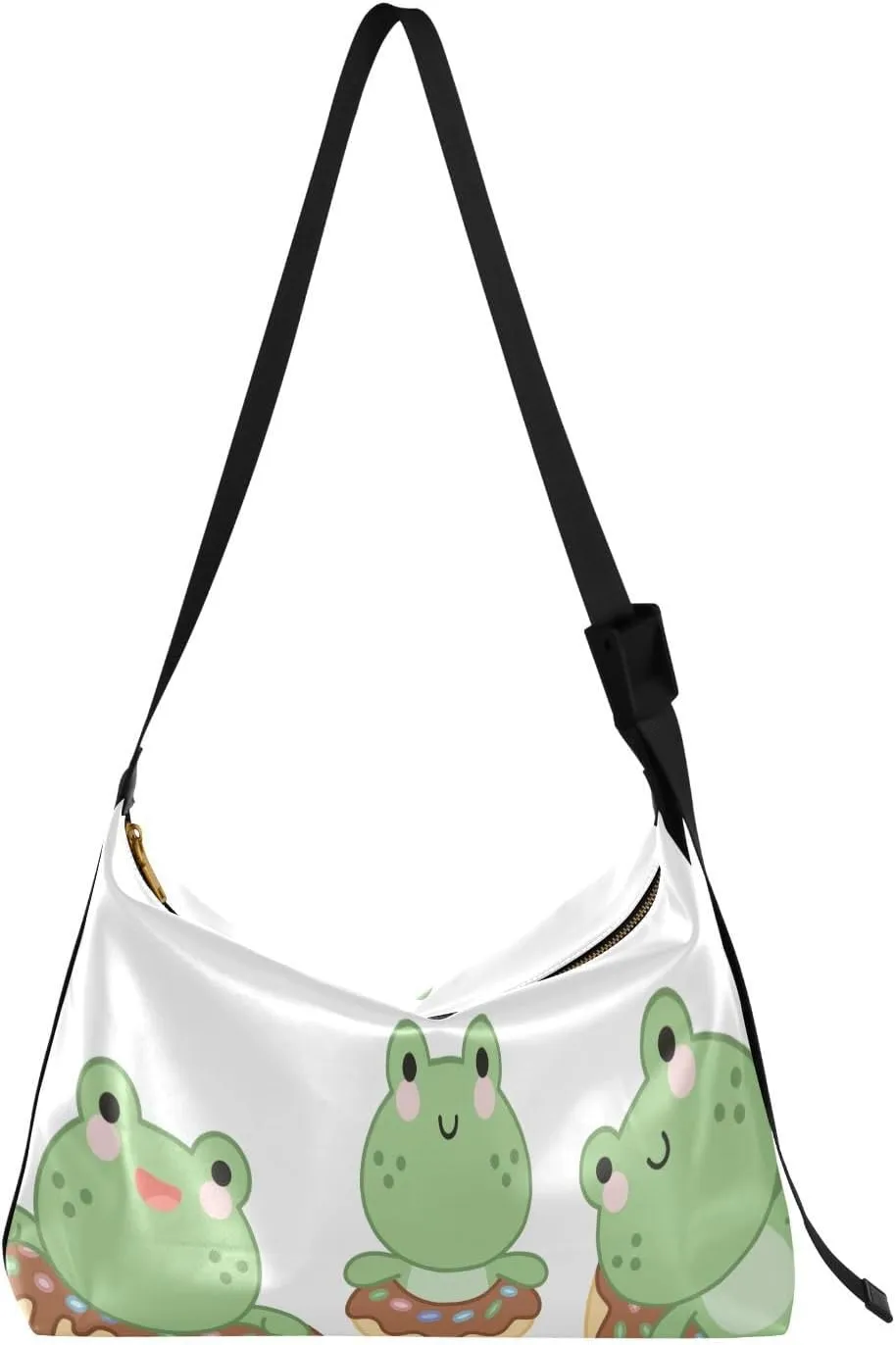 Three Cute Frogs Hobo Crossbody Bags for Women Leather Large Shoulder Bag Cross Body Doughnut Trendy Womens Tote Bags Handbag for Travel Shopping