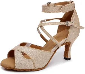TINRYMX Women Glitter Latin Dance Shoes Sparkle Ballroom Salsa Dance Performance Shoes