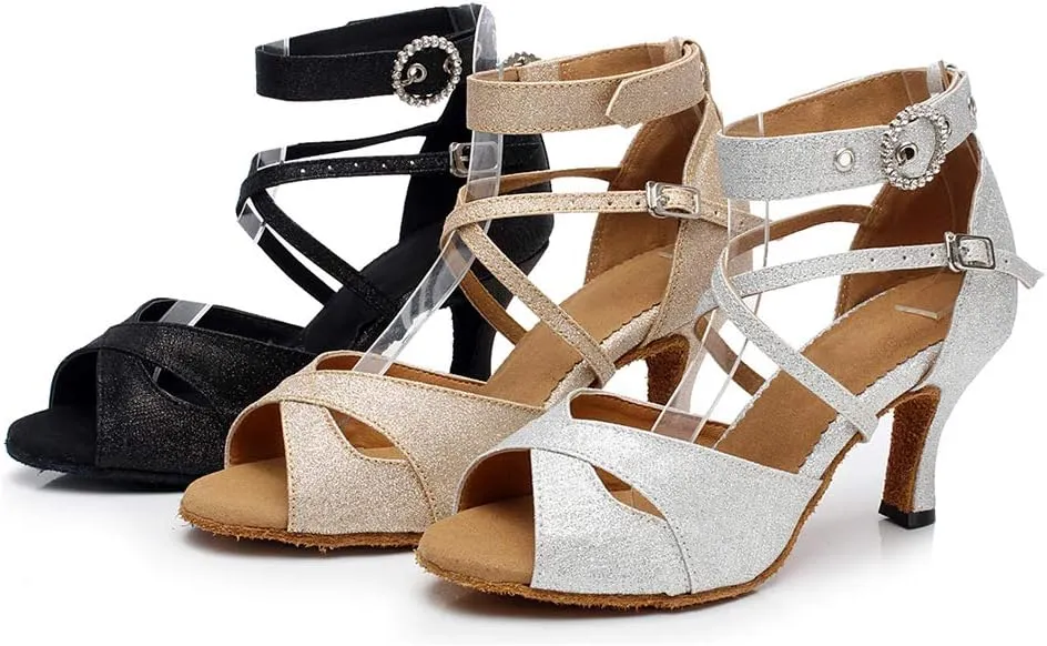 TINRYMX Women Glitter Latin Dance Shoes Sparkle Ballroom Salsa Dance Performance Shoes