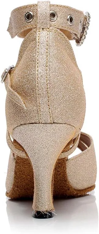TINRYMX Women Glitter Latin Dance Shoes Sparkle Ballroom Salsa Dance Performance Shoes