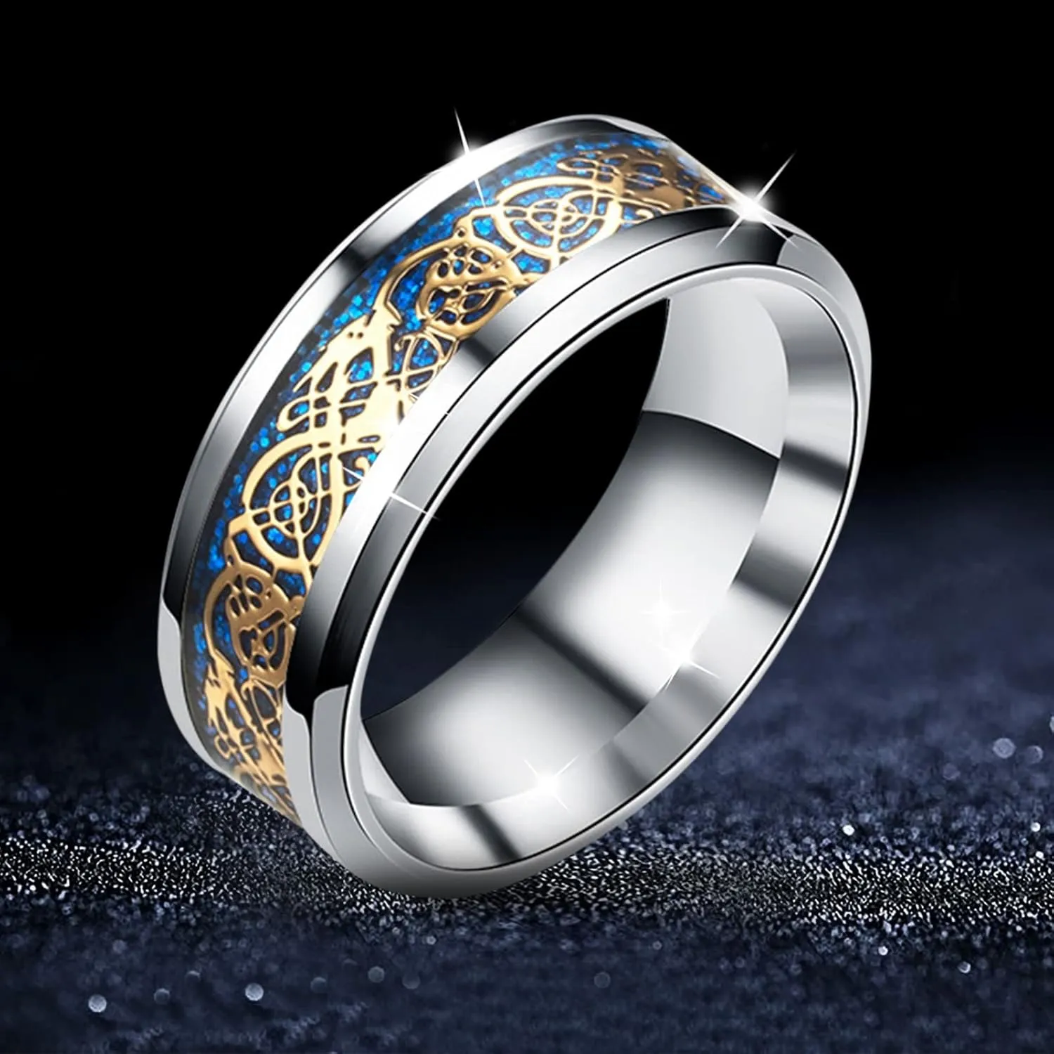 Titanium Golden Ring for Women, Gold Plated Domed Polished Finish Wedding Band Trendy Titanium Steel Knuckle Statement Ring