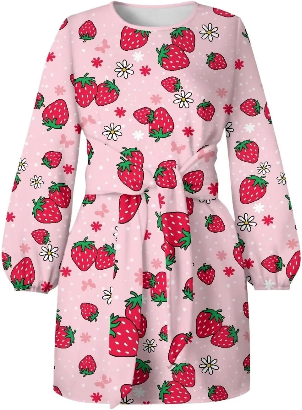 TODIYADDU Women's Spring Fall Dresses Fashion Dress with Belt Trendy Midi Dress for Women Long Lantern Sleeve Short Dress