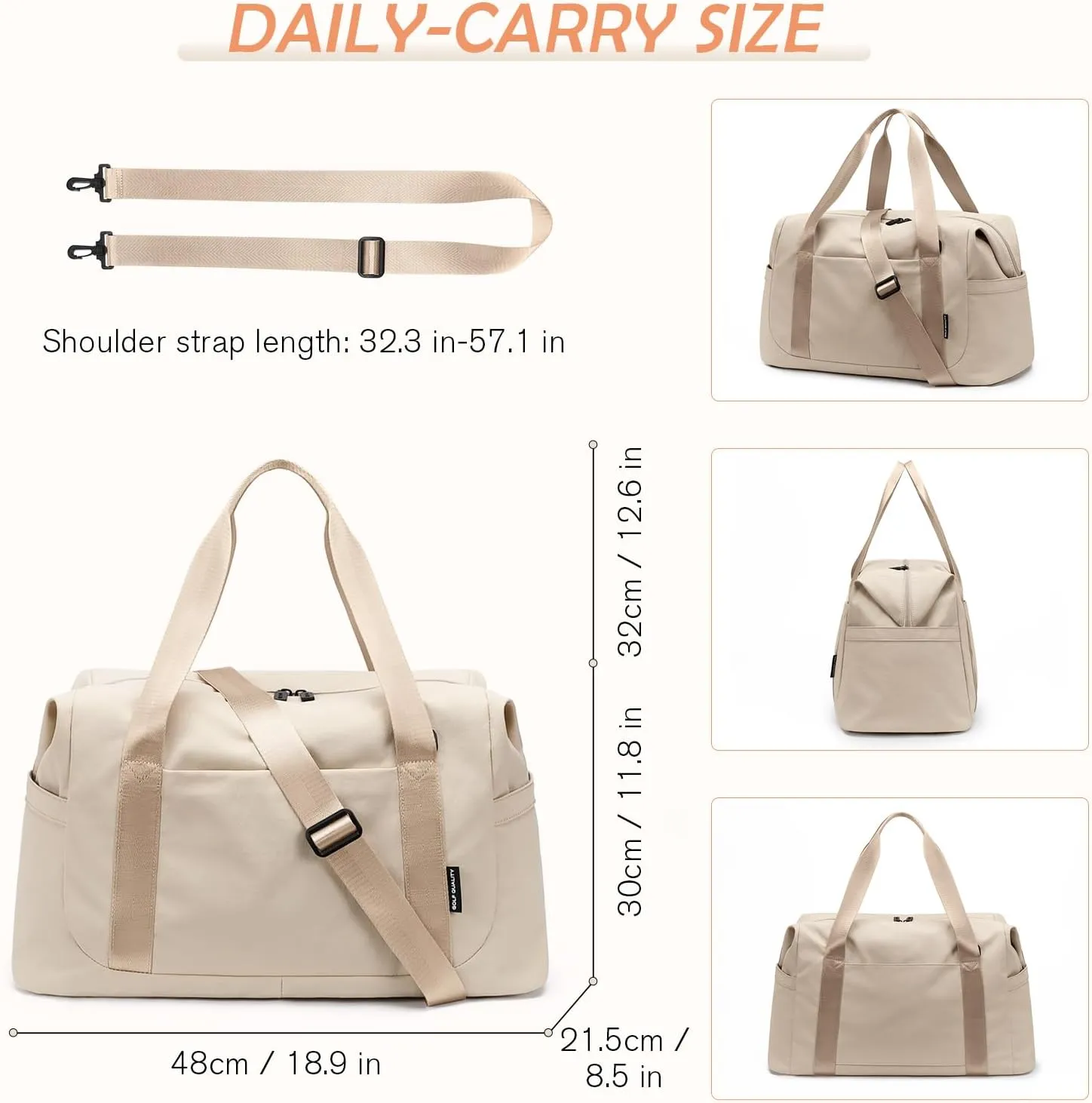 Travel Duffle Bag Gym Bag for Women,Tote Bag Laptop Carry on Weekender Overnight Bag Organizer Duffel Bag for Travel,31L,Apricot