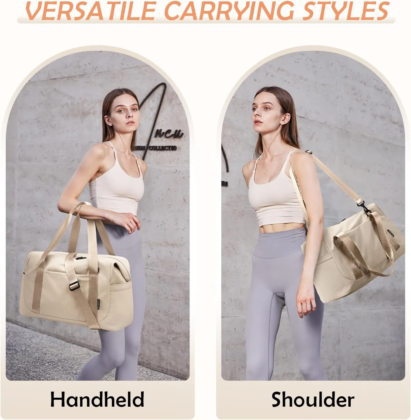 Travel Duffle Bag Gym Bag for Women,Tote Bag Laptop Carry on Weekender Overnight Bag Organizer Duffel Bag for Travel,31L,Apricot