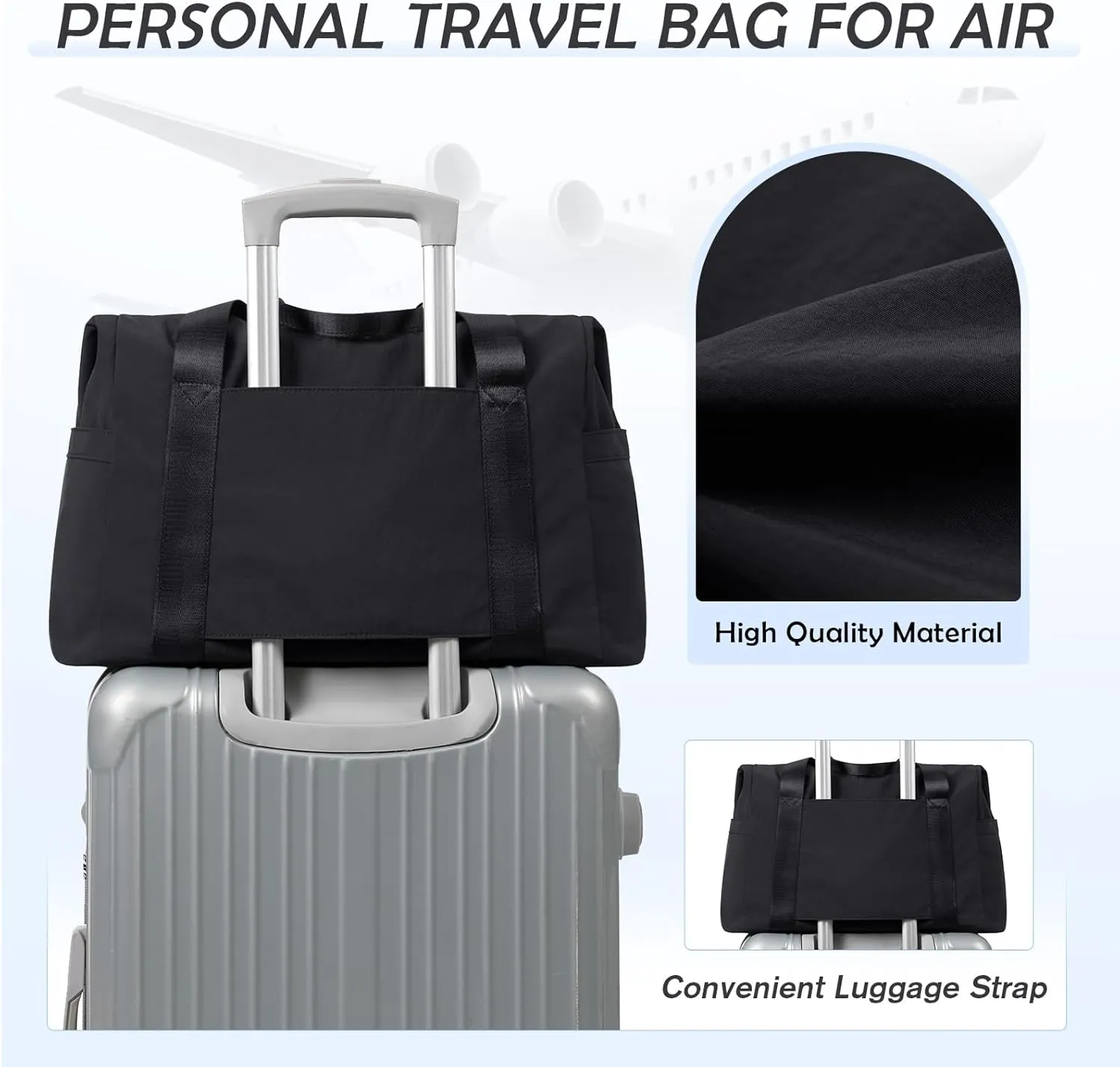 Travel Duffle Bag Gym Bag for Women,Tote Bag Laptop Carry on Weekender Overnight Bag Organizer Duffel Bag for Travel,31L,Black