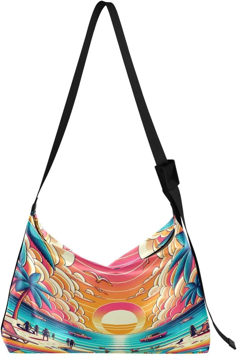 Tropical Ducks Hobo Crossbody Bags for Women Leather Large Shoulder Bag Cross Body Summer Beach Trendy Womens Tote Bags Handbag for Travel Shopping