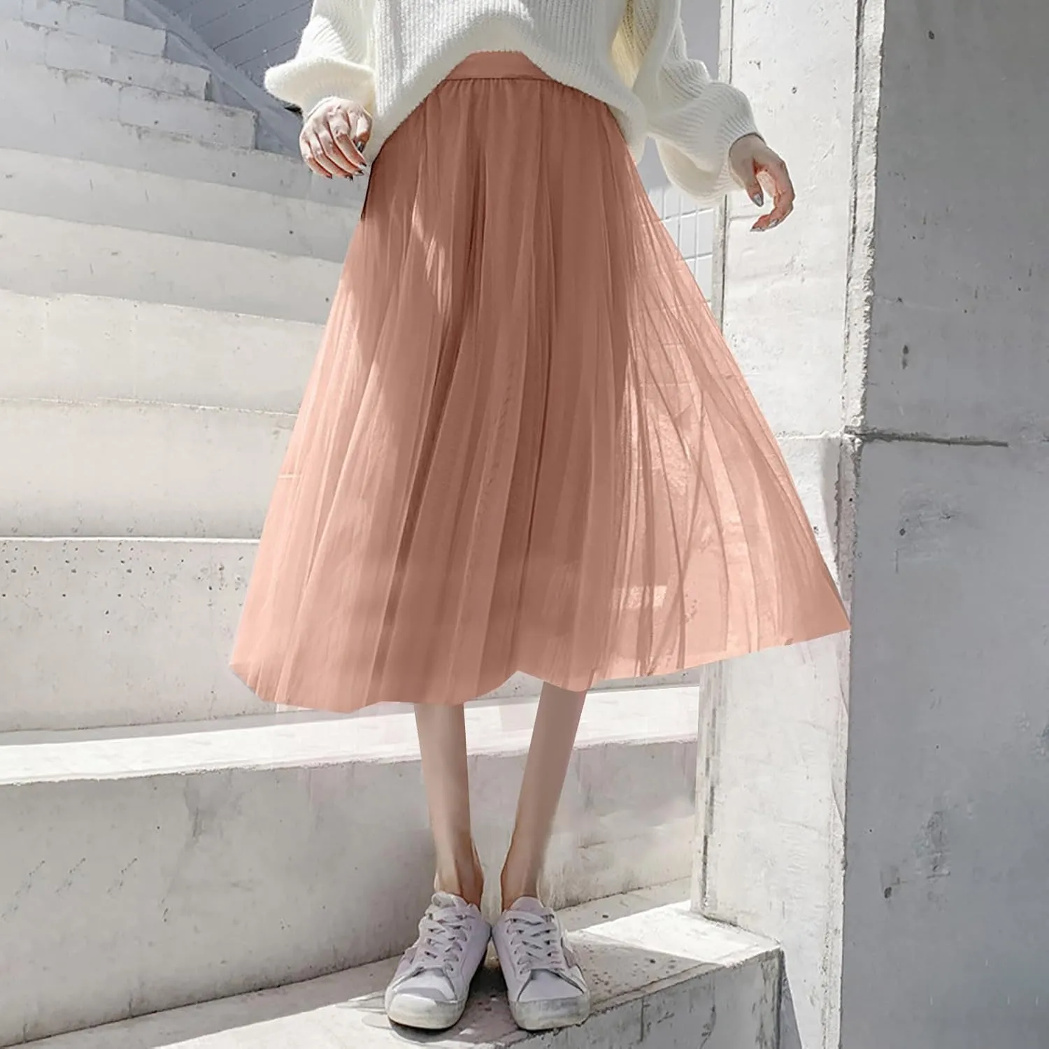 Tulle Skirts for Women Pleated Layered Tutu Skirt Ladies Elegant Flowy Long Skirts Bridesmaid Wedding Midi Skirt