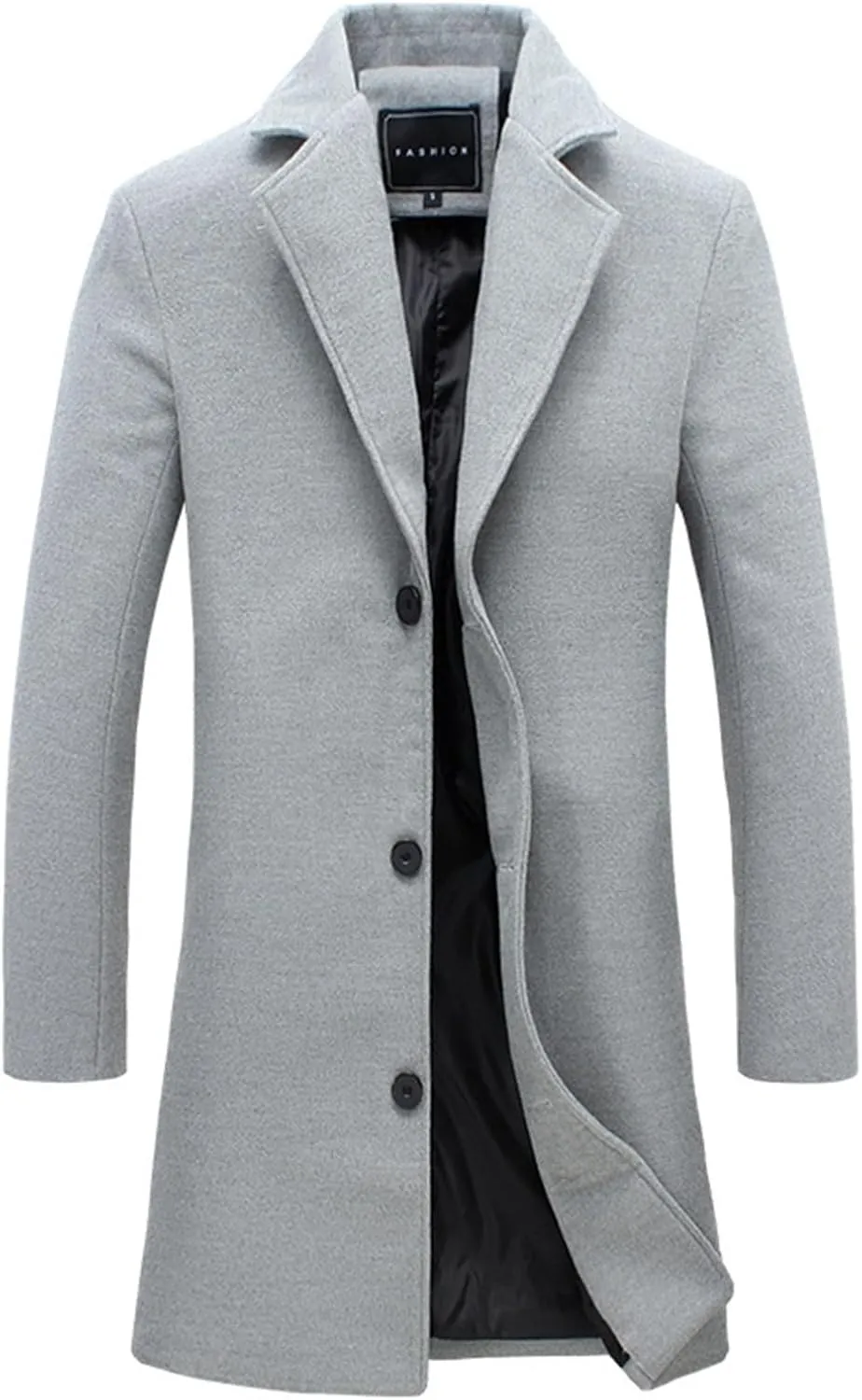 Uillui Mens Casual Trench Coat Wool Blend Slim Fit 3/4 Length Top Coat Windbreaker Winter Long Coat Single Breasted Overcoat