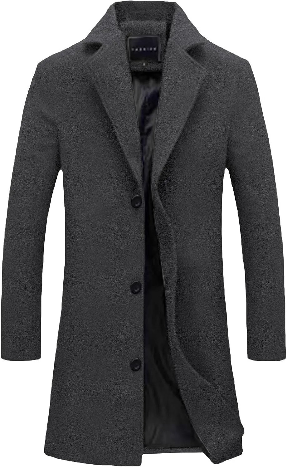 Uillui Mens Casual Trench Coat Wool Blend Slim Fit 3/4 Length Top Coat Windbreaker Winter Long Coat Single Breasted Overcoat