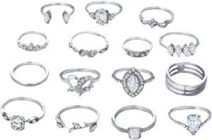 Unique Hollow Diamond Ring Set 15pcs Finger Rings Stackable Finger Cz Fashionable Joint