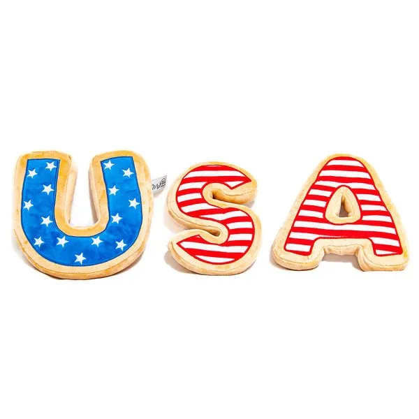 USA Sugar Cookie Dog Toy- 4th of July, Memorial Day, Patriotic Pet Plush Squeak Toys (Large)
