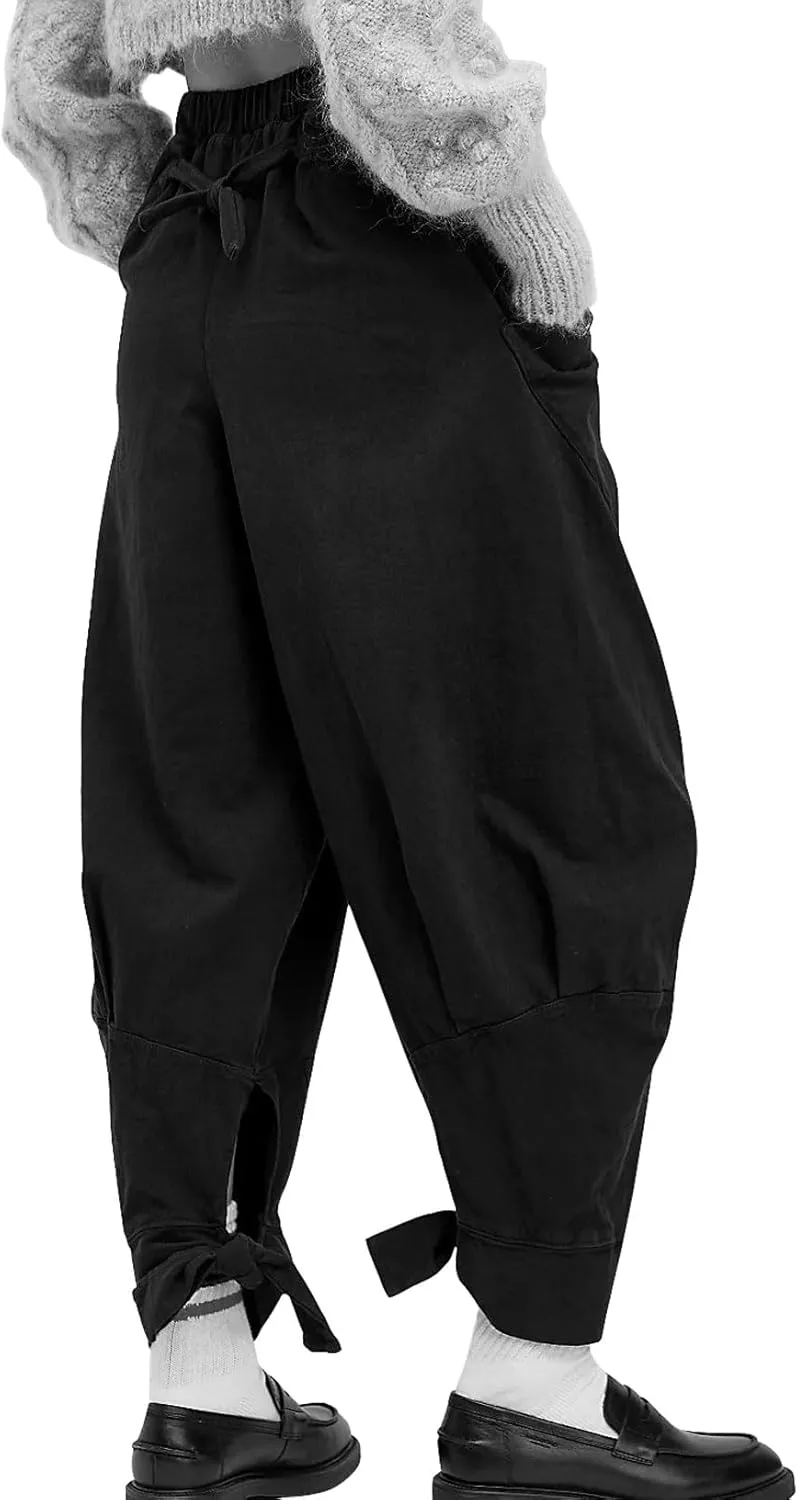 utcoco Womens Baggy Stretchy High Waisted Harem Pants Casual Loose Fit Tie Knot Cotton Sweatpants with Pockets