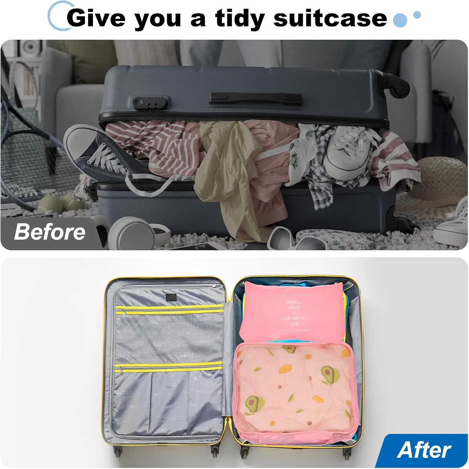 uxcell 7Set Travel Packing Cube, Travel Bags Organizer Luggage Organizer Bags Lightweight Compression Cube Travel Essentials with Shoe Bag for Outdoor Carry on Suitcases, Navy