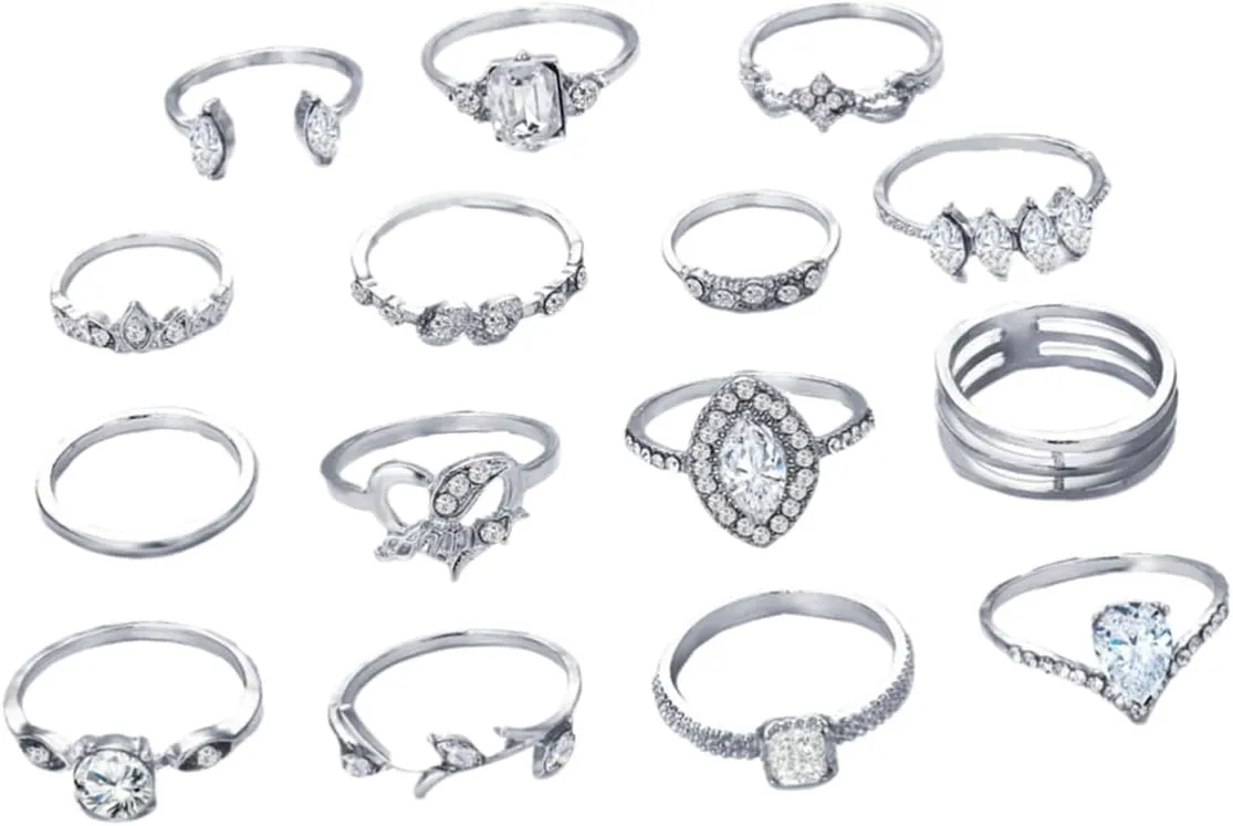 VALICLUD Fashionable Hollow Out Ring for Women 15pcs Joint Ring Set Sturdy Finger Jewelry for Daily Wear