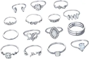 VALICLUD Fashionable Hollow Out Ring for Women 15pcs Joint Ring Set Sturdy Finger Jewelry for Daily Wear
