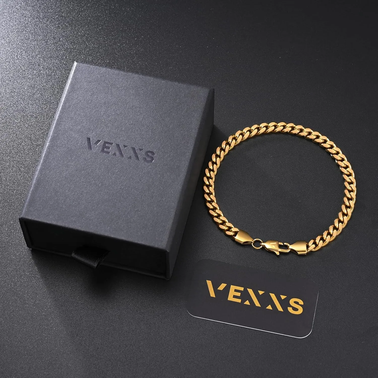 VEXXS Men's Bracelet Flat Cut, 18K Real Gold Plated Miami Cuban Link Bracelet for Men, Diamond Cut Durable No Color Fading Cuban 6mm Mens Gold Bracelet Street Wear Urban Fashion