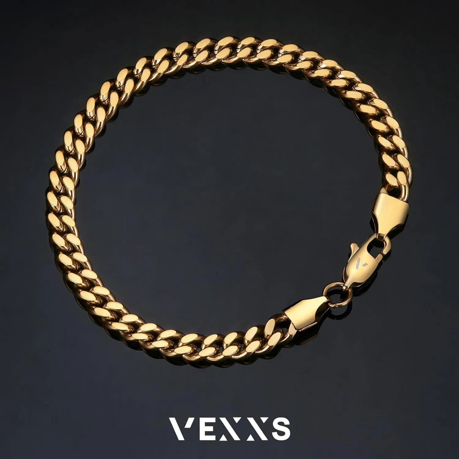 VEXXS Men's Bracelet Flat Cut, 18K Real Gold Plated Miami Cuban Link Bracelet for Men, Diamond Cut Durable No Color Fading Cuban 6mm Mens Gold Bracelet Street Wear Urban Fashion