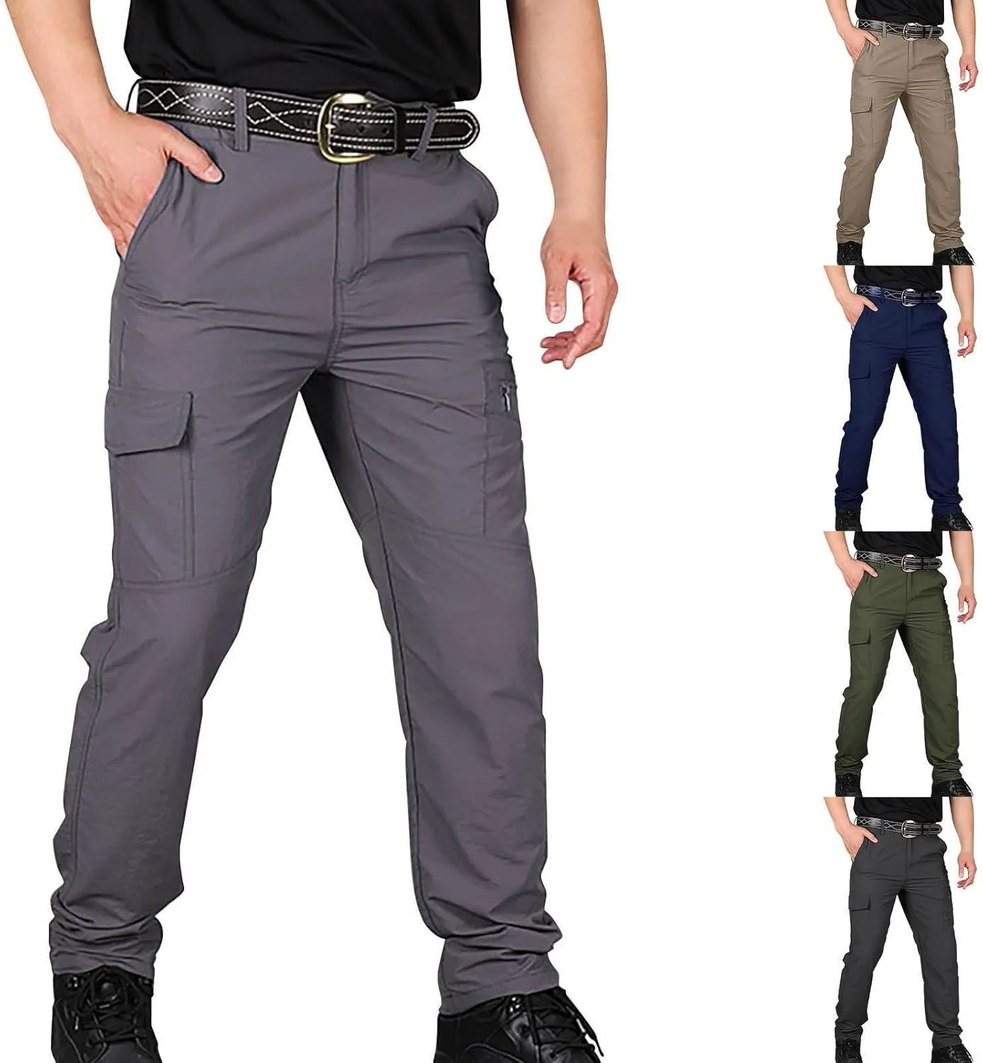 Vickyleb Men's Outdoor Cargo Pants Lightweight Hiking Classic Fit Tactical Jogger Pants Workout Multi Pockets