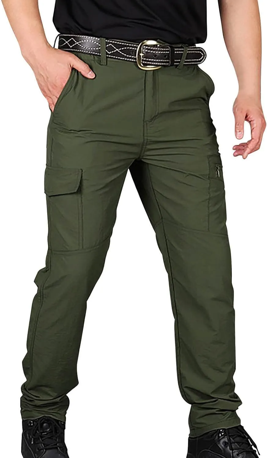 Vickyleb Men's Outdoor Cargo Pants Lightweight Hiking Classic Fit Tactical Jogger Pants Workout Multi Pockets