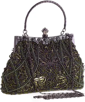 Vintage Beaded and Sequined Evening Bag for Women Formal Wedding Party Clutch Purse