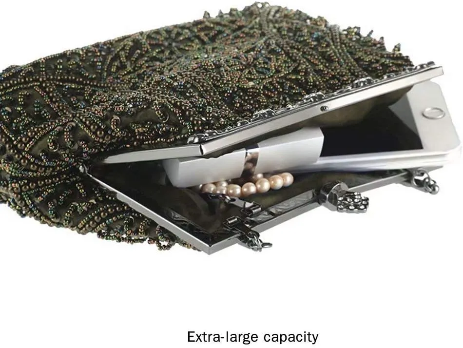 Vintage Beaded and Sequined Evening Bag for Women Formal Wedding Party Clutch Purse