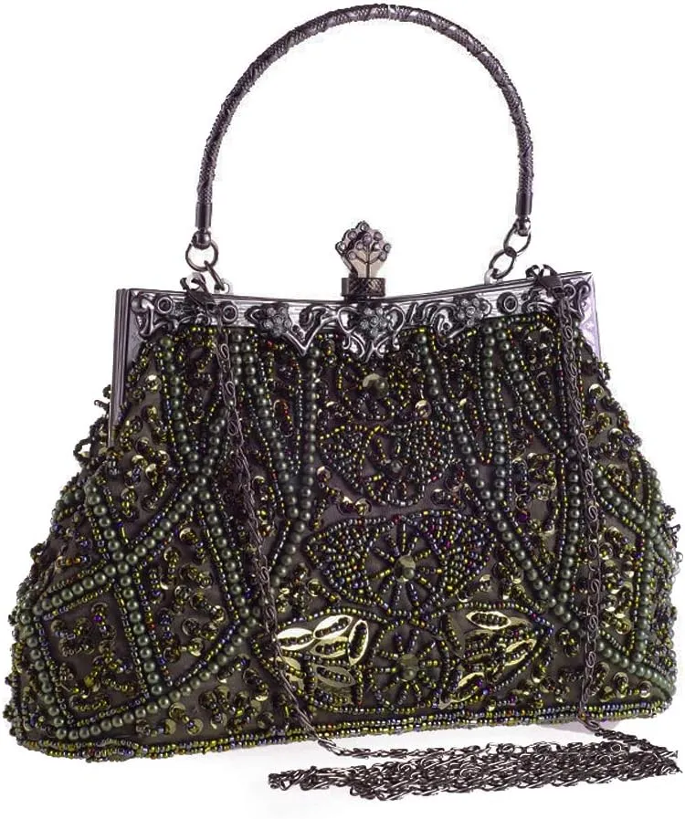 Vintage Beaded and Sequined Evening Bag for Women Formal Wedding Party Clutch Purse