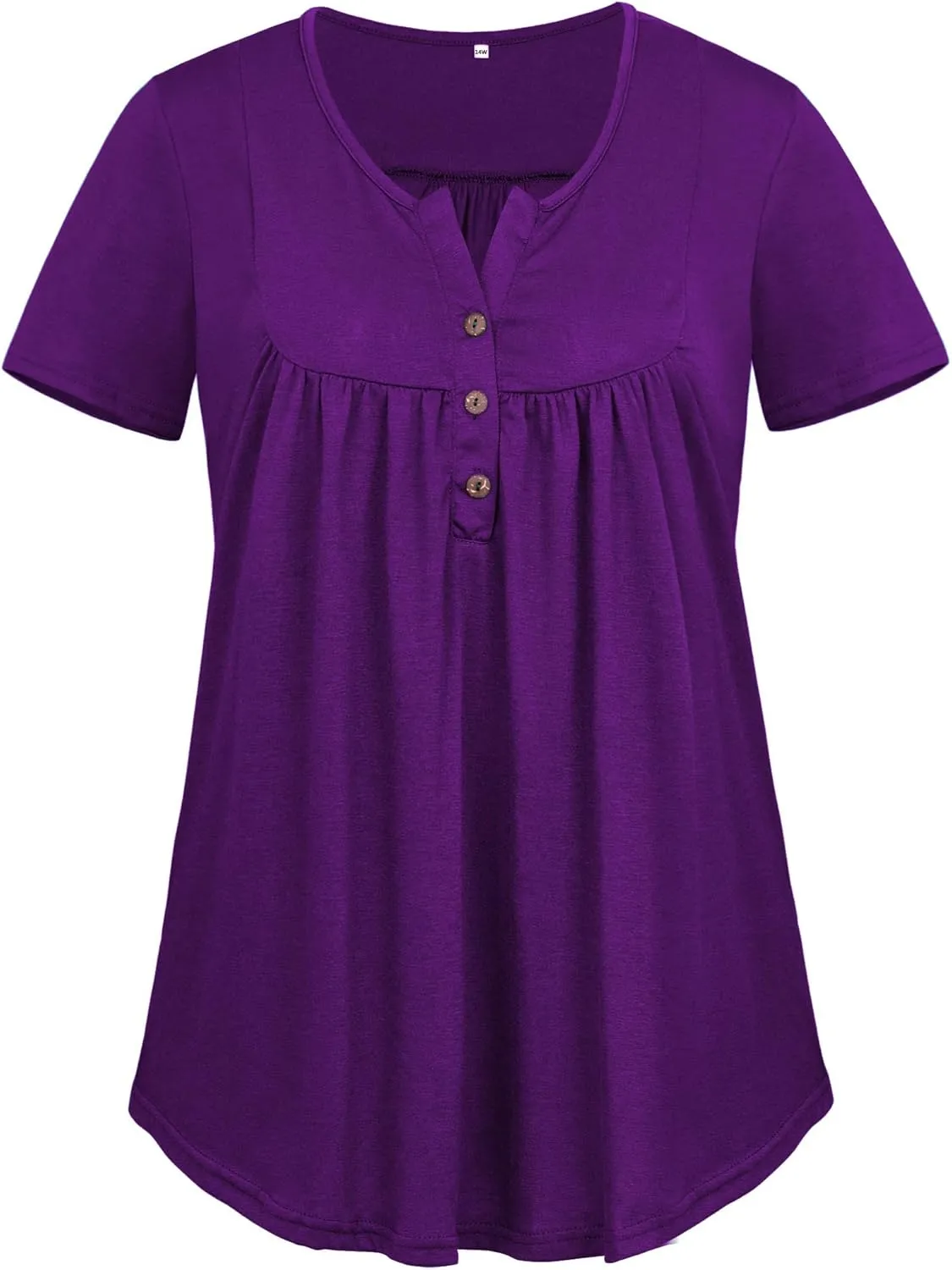 VISLILY Women's Plus Size Henley Shirts Flowy Summer Tops Pleated Buttons Up Tunics