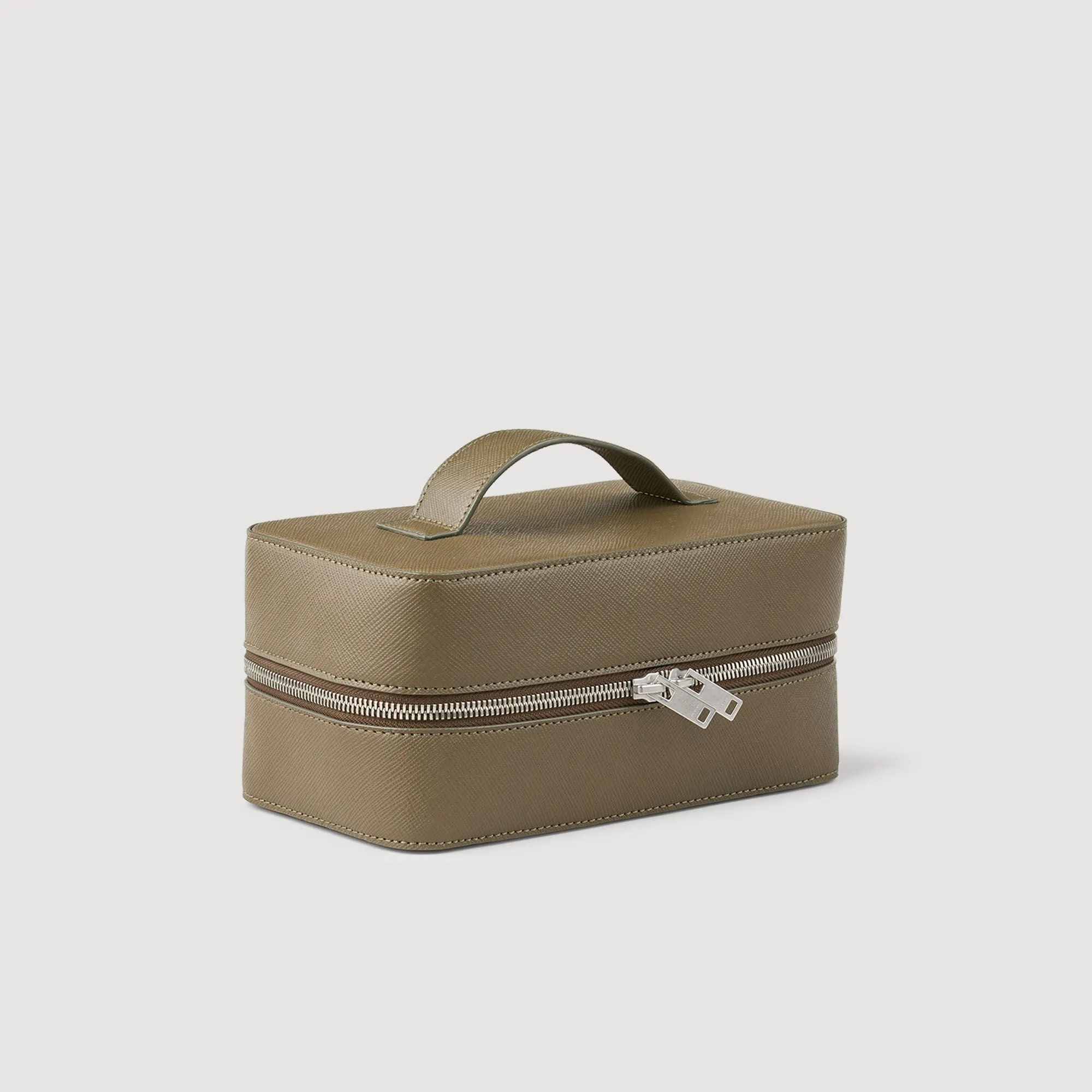 Washbag Saffiano Toilet Bag In Reconstituted Leather Olive Green.
