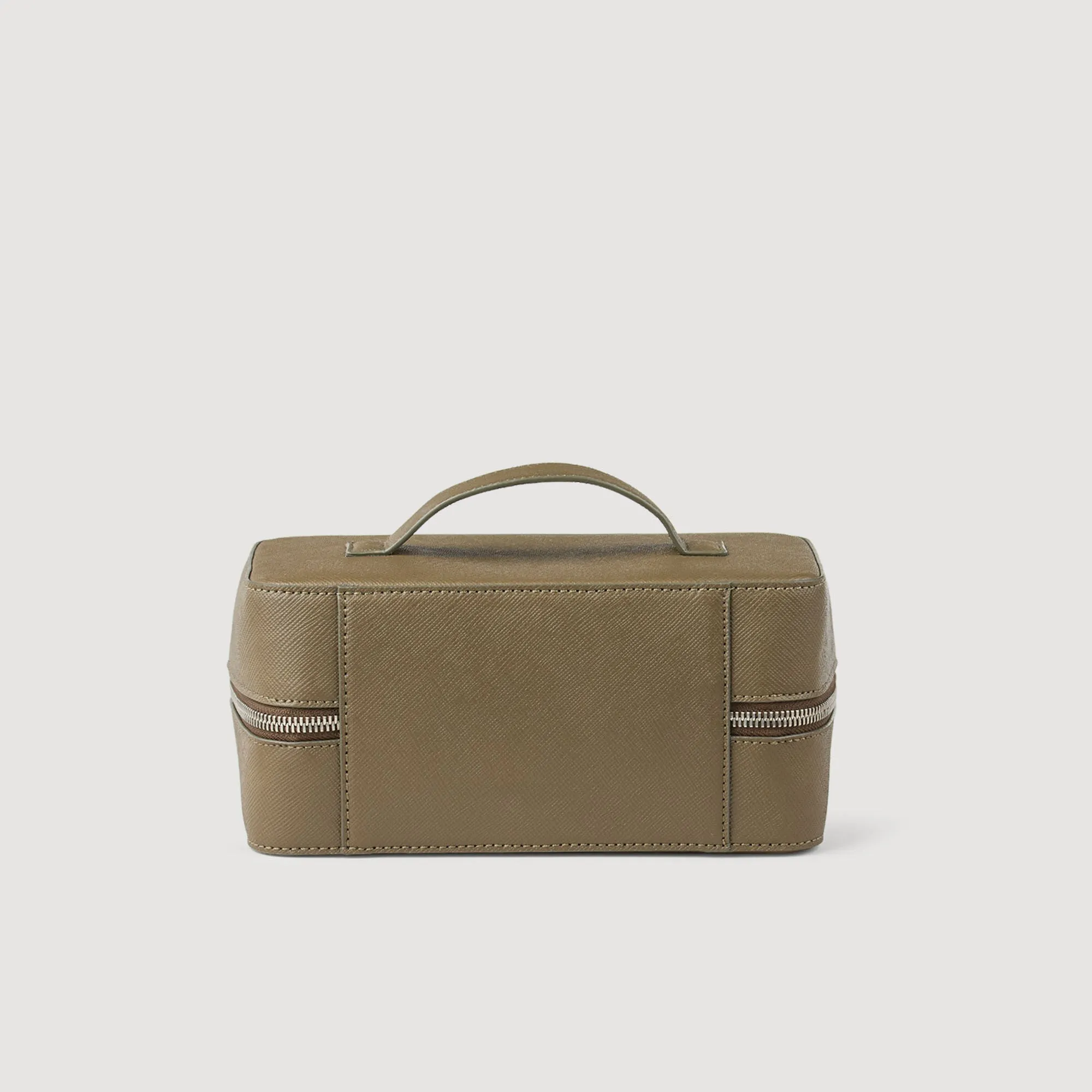 Washbag Saffiano Toilet Bag In Reconstituted Leather Olive Green.