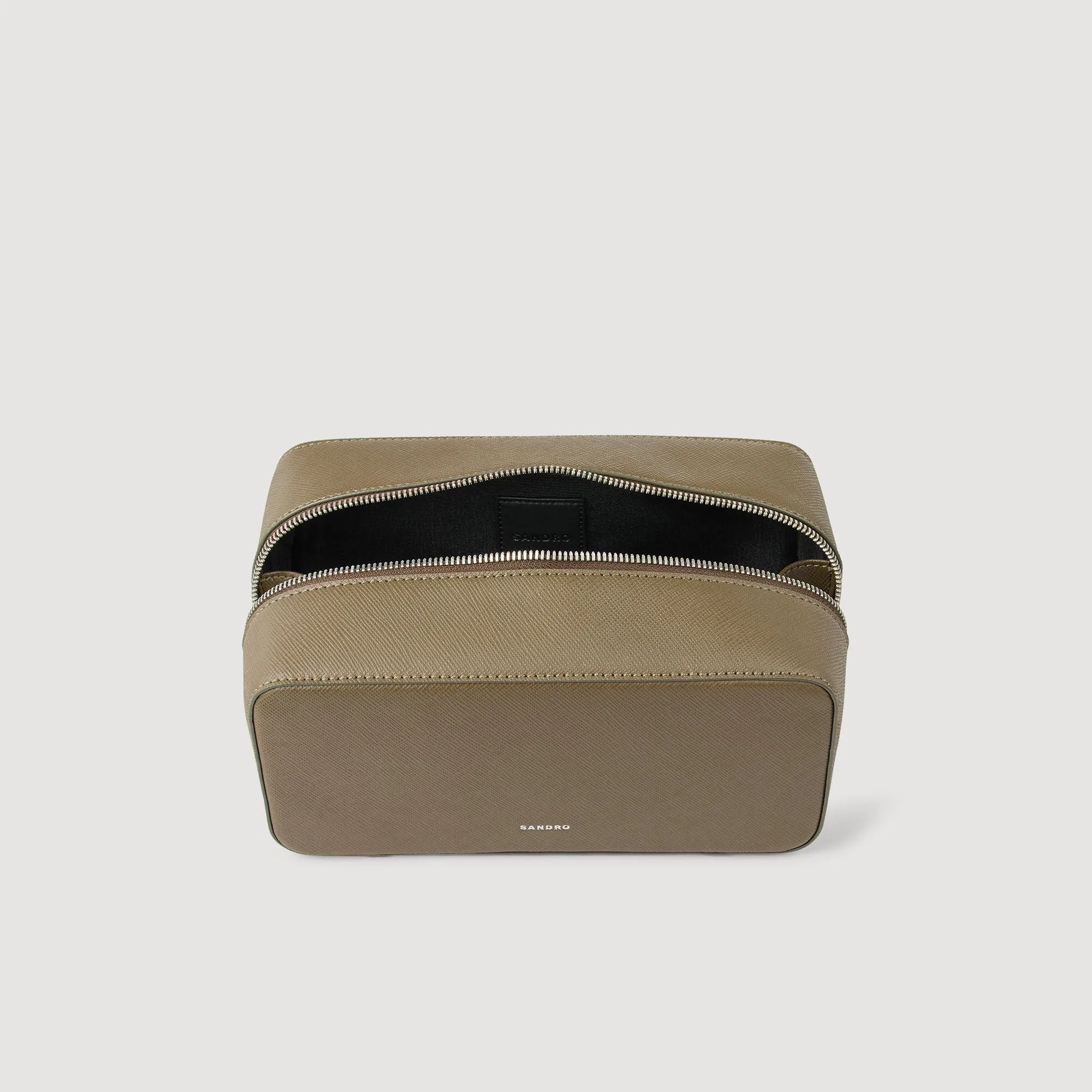 Washbag Saffiano Toilet Bag In Reconstituted Leather Olive Green.