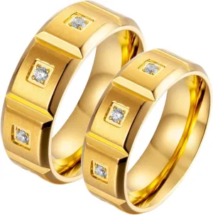 Wedding Ring Bands for Him and Her, Couple Rings Set Promise Rings Stainless Steel Comfort Fit 8mm Gold Ring with Cubic Zirconia