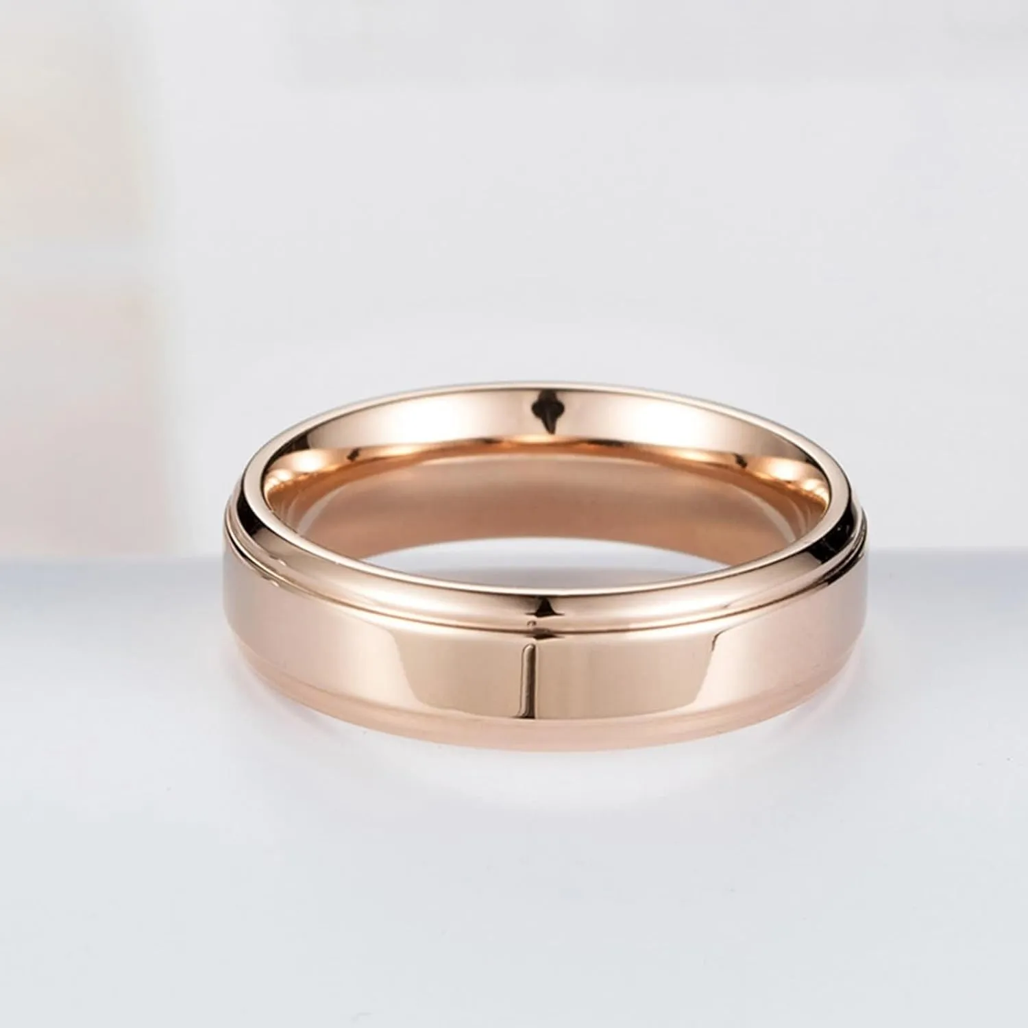 Wedding Rings Sets for Him and Her, Stainless Steel Couples Promise Rings Set Comfort Fit Rose Gold Ring 6mm