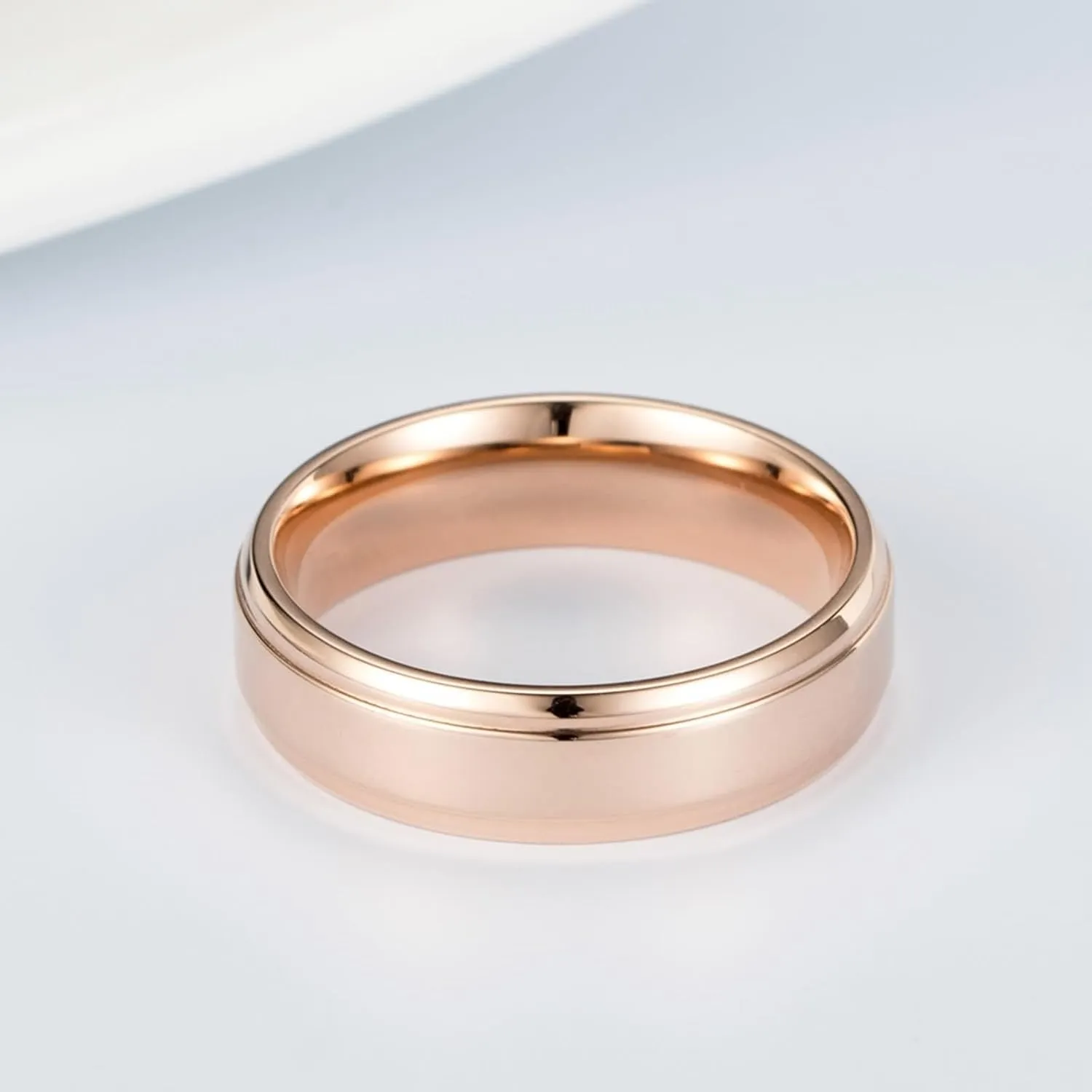 Wedding Rings Sets for Him and Her, Stainless Steel Couples Promise Rings Set Comfort Fit Rose Gold Ring 6mm