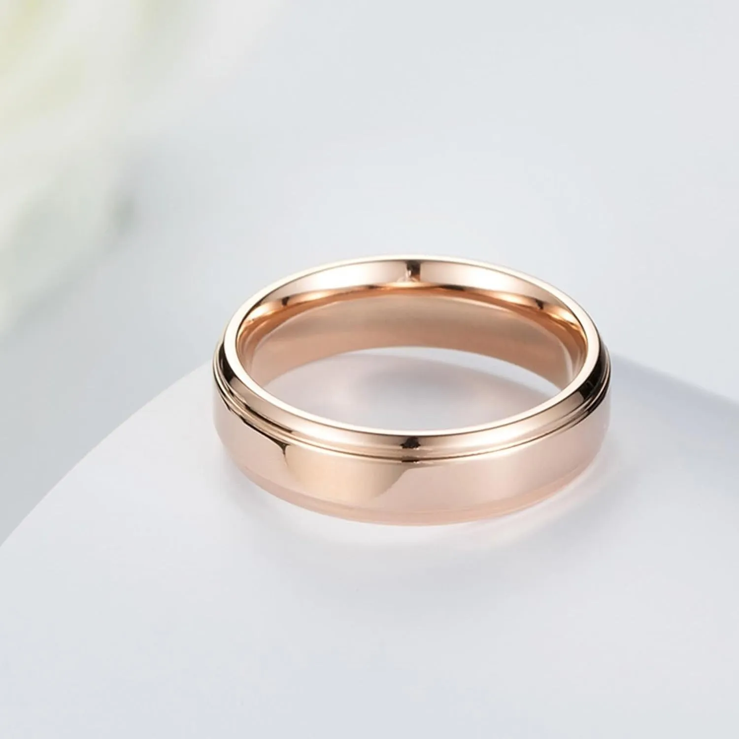 Wedding Rings Sets for Him and Her, Stainless Steel Couples Promise Rings Set Comfort Fit Rose Gold Ring 6mm