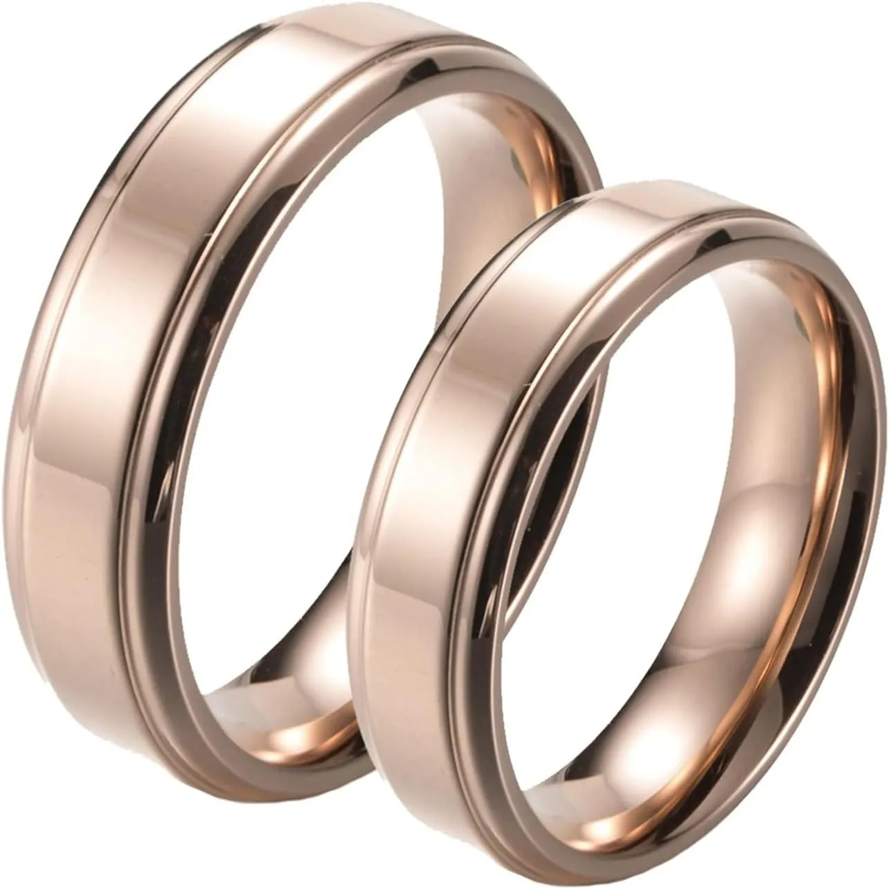 Wedding Rings Sets for Him and Her, Stainless Steel Couples Promise Rings Set Comfort Fit Rose Gold Ring 6mm