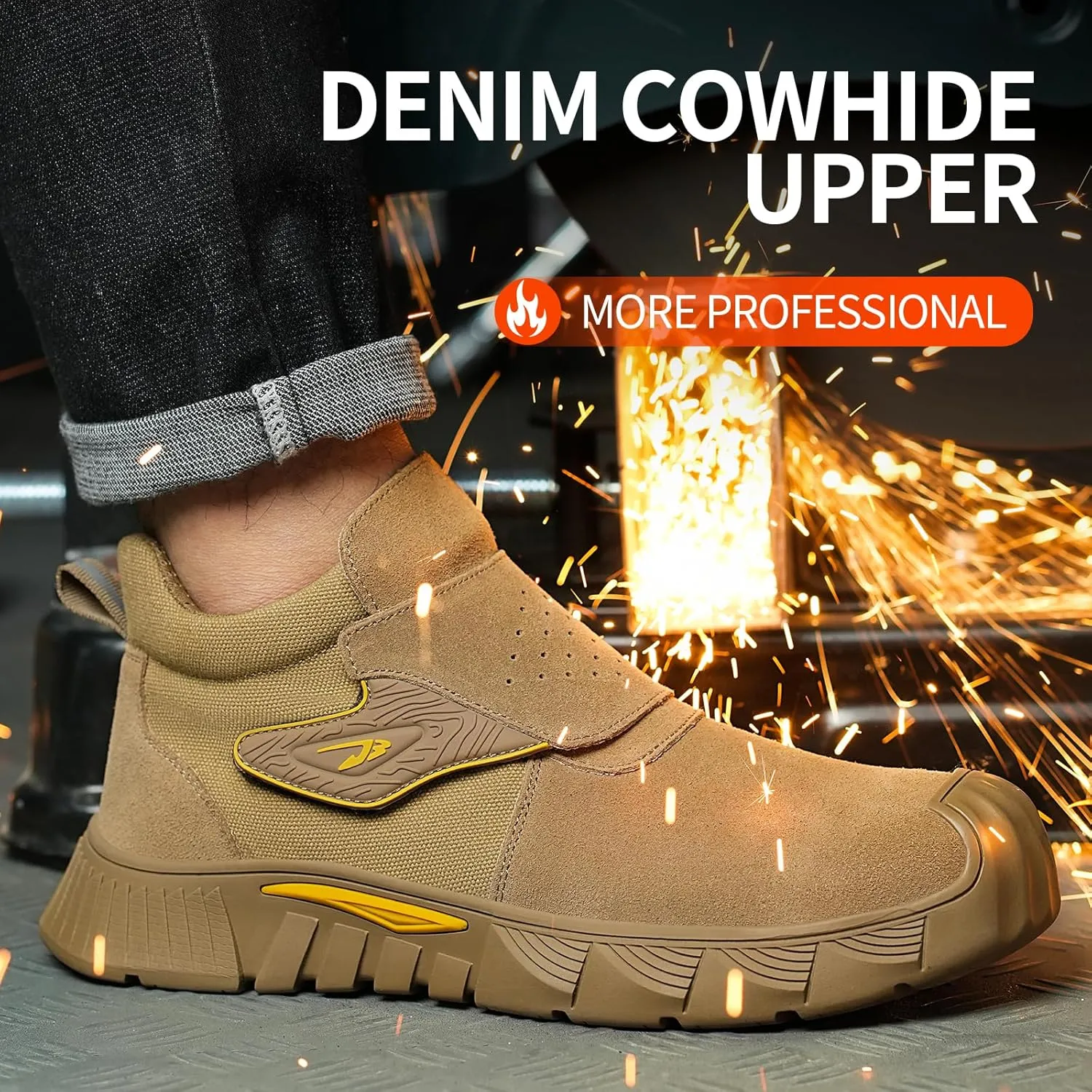 Welding Boots for Men,Slip On Steel Toe Work Boots,Construction Fireproof Men's Steel Toe Shoes,Indestructible Safety Toe Work Shoes.