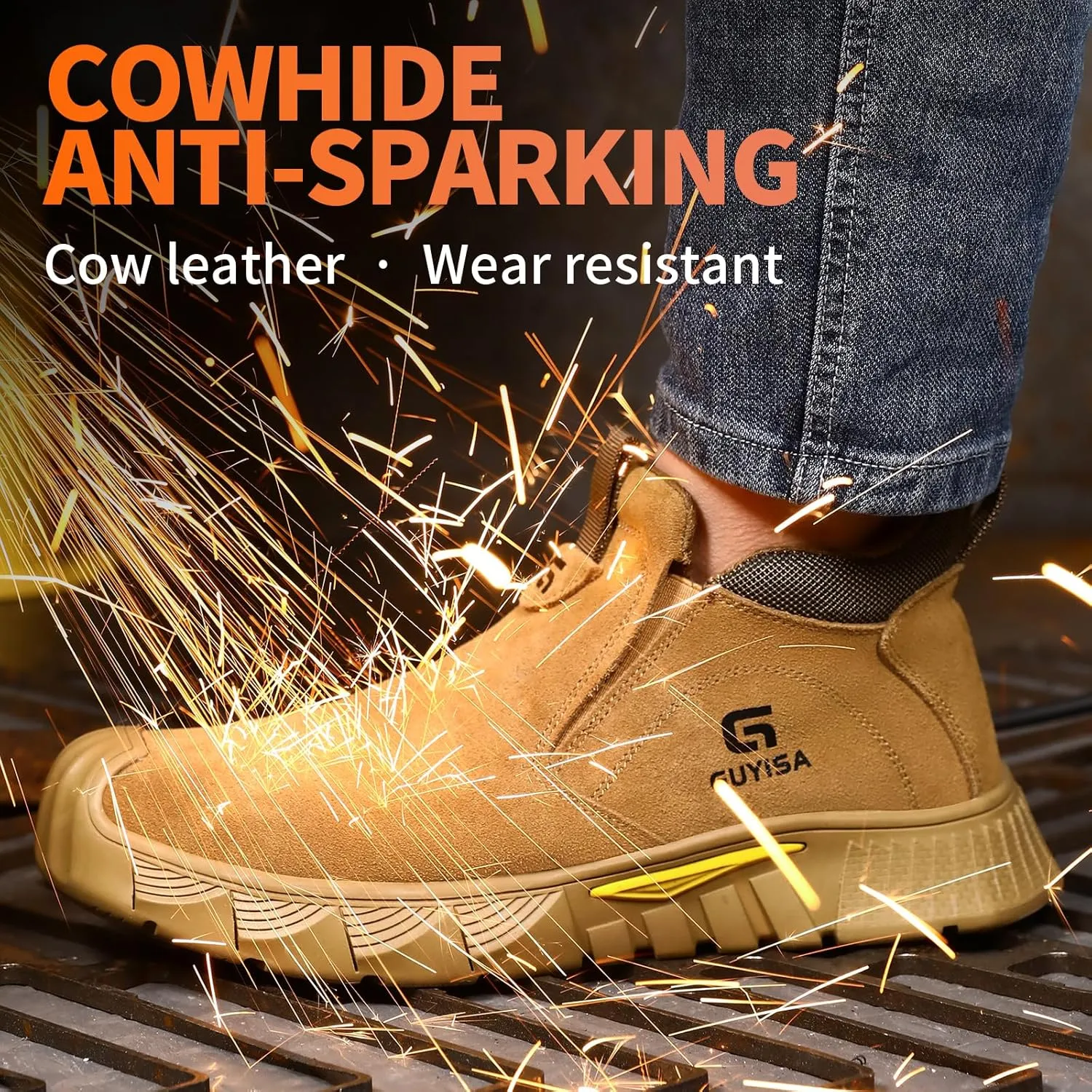 Welding Boots for Men,Slip On Steel Toe Work Boots,Construction Fireproof Men's Steel Toe Shoes,Indestructible Safety Toe Work Shoes.