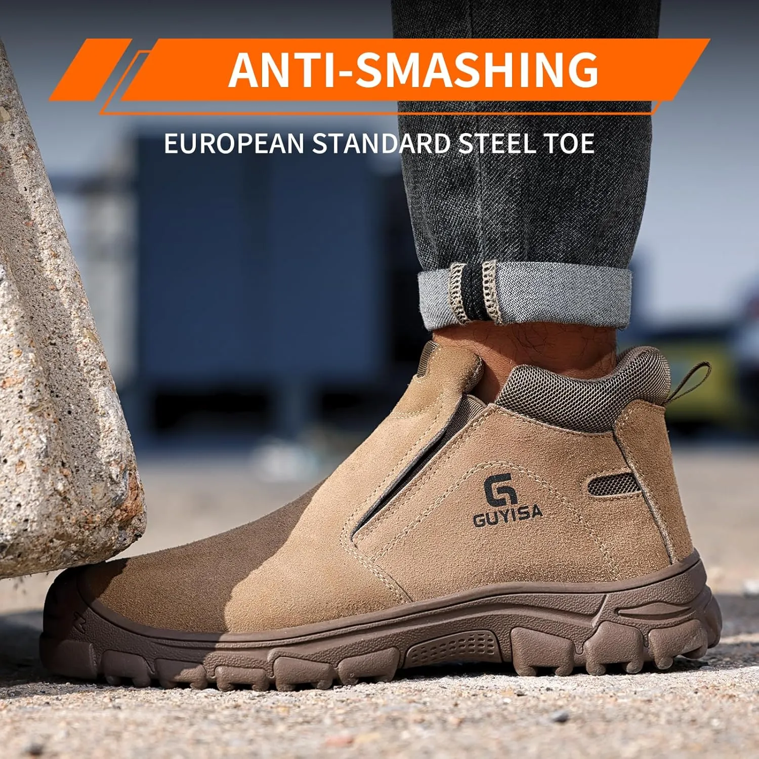 Welding Boots for Men,Slip On Steel Toe Work Boots,Construction Fireproof Men's Steel Toe Shoes,Indestructible Safety Toe Work Shoes.