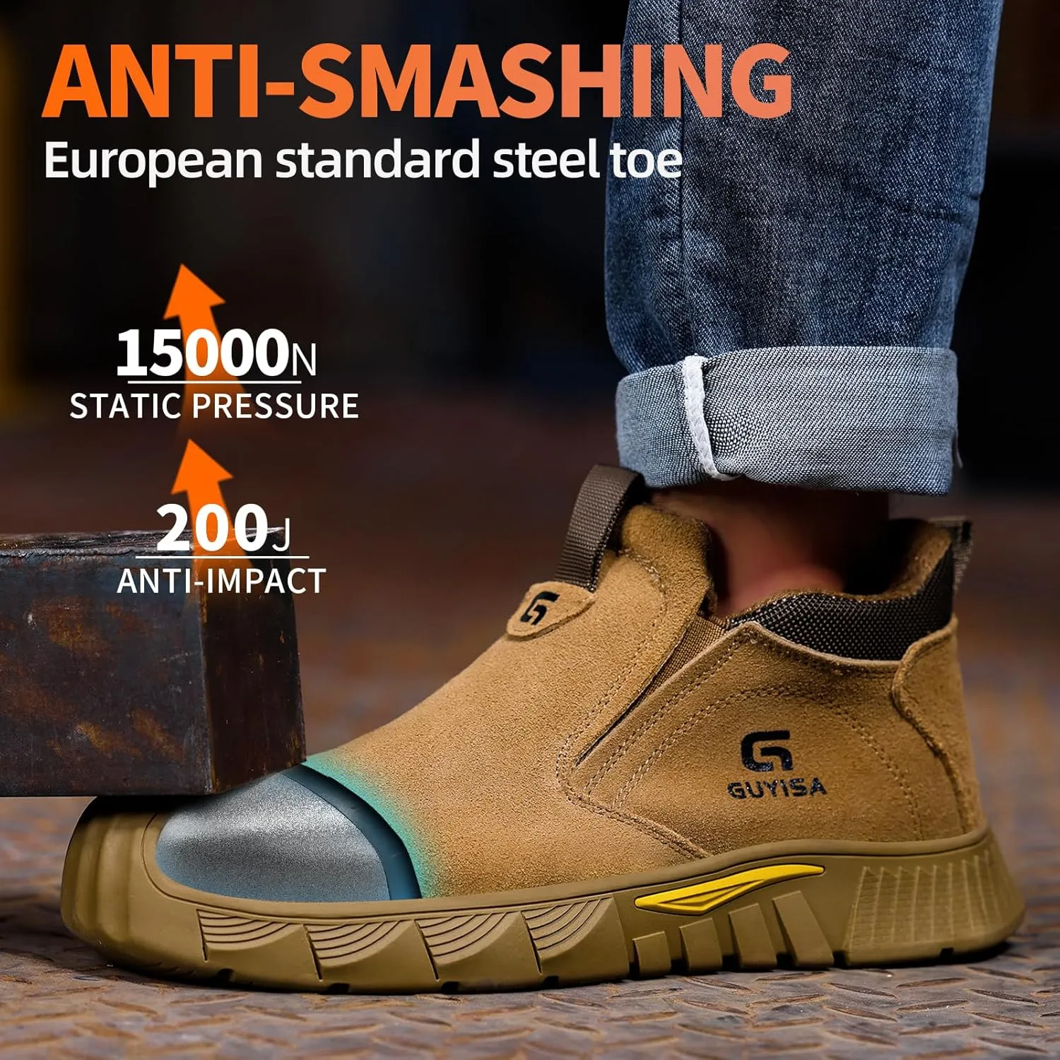 Welding Boots for Men,Slip On Steel Toe Work Boots,Construction Fireproof Men's Steel Toe Shoes,Indestructible Safety Toe Work Shoes.