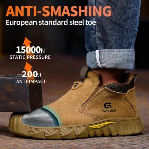 Welding Boots for Men,Slip On Steel Toe Work Boots,Construction Fireproof Men's Steel Toe Shoes,Indestructible Safety Toe Work Shoes.