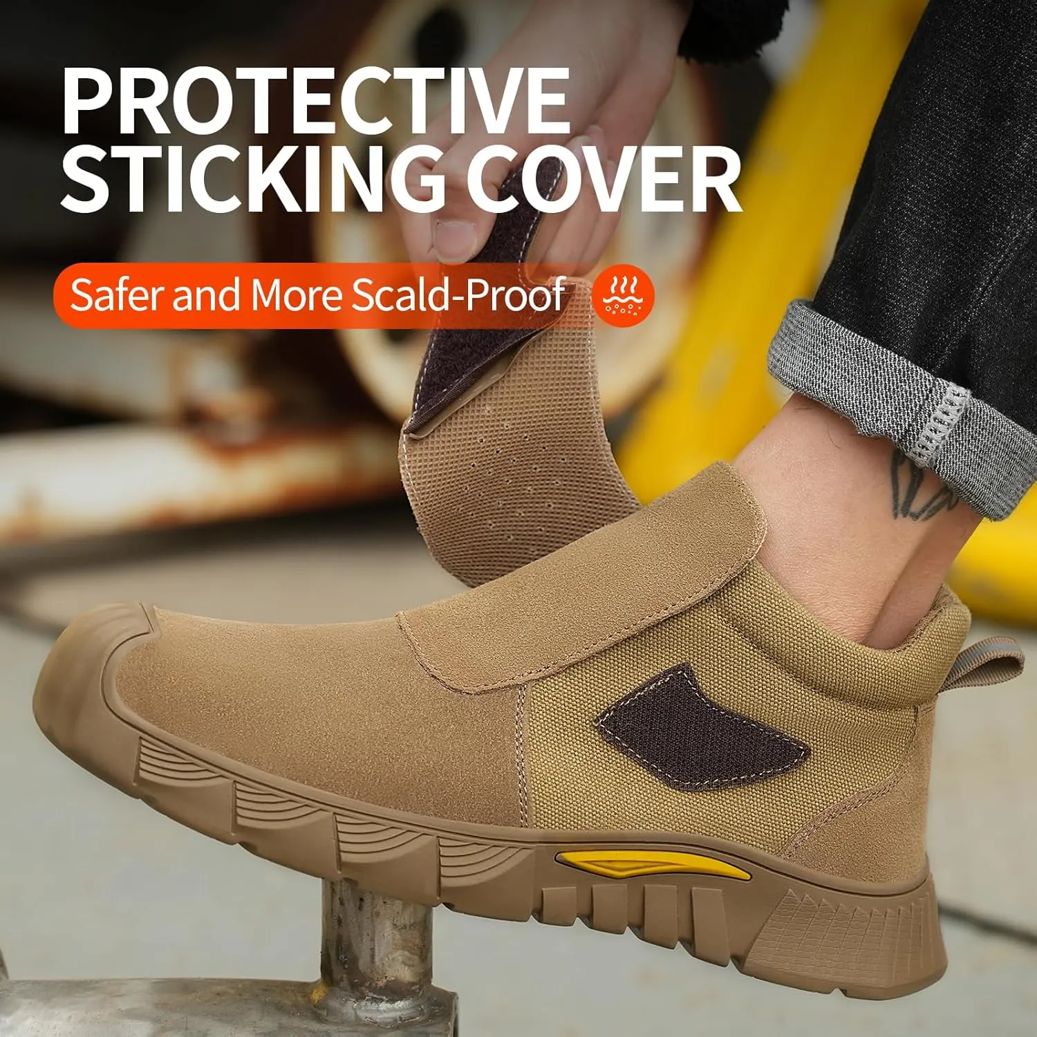 Welding Boots for Men,Slip On Steel Toe Work Boots,Construction Fireproof Men's Steel Toe Shoes,Indestructible Safety Toe Work Shoes.
