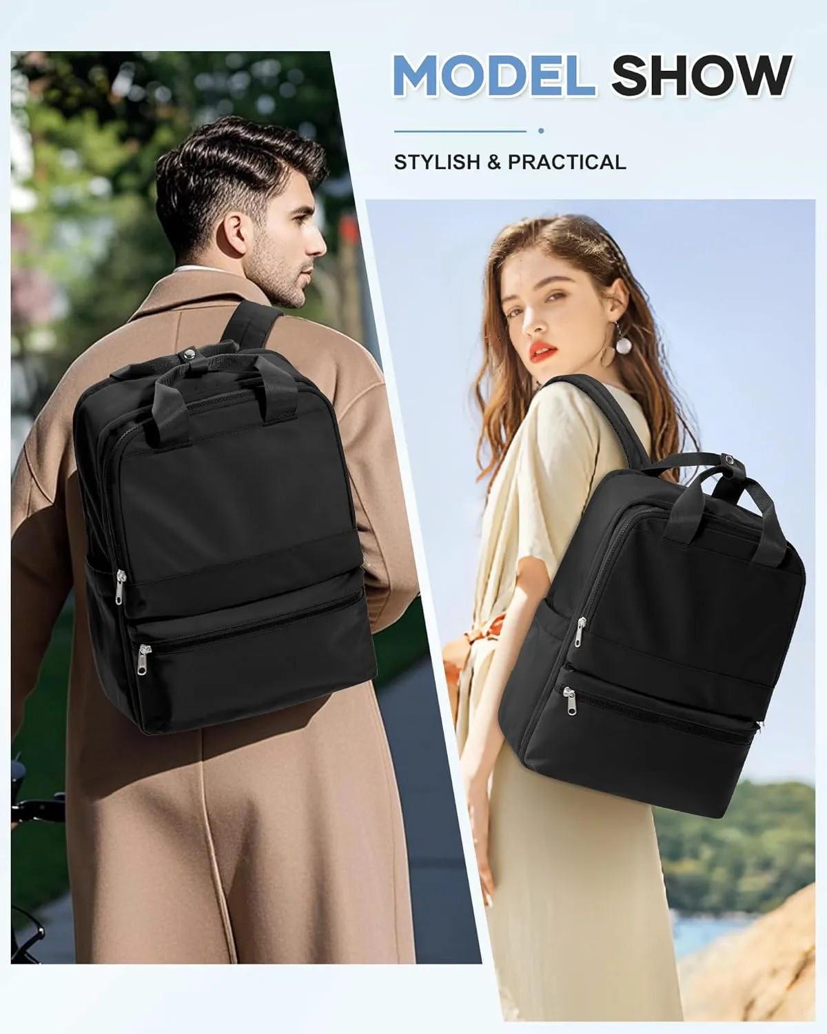wepadre Black Travel Backpack For Women Men Airline Approved Carry On Bags For Airplanes Personal Item Bag For Airlines Waterproof Hiking Backpack College Laptop Backpack Weekender Overnight Bag