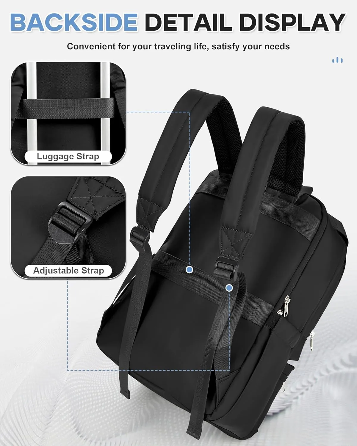 wepadre Black Travel Backpack For Women Men Airline Approved Carry On Bags For Airplanes Personal Item Bag For Airlines Waterproof Hiking Backpack College Laptop Backpack Weekender Overnight Bag