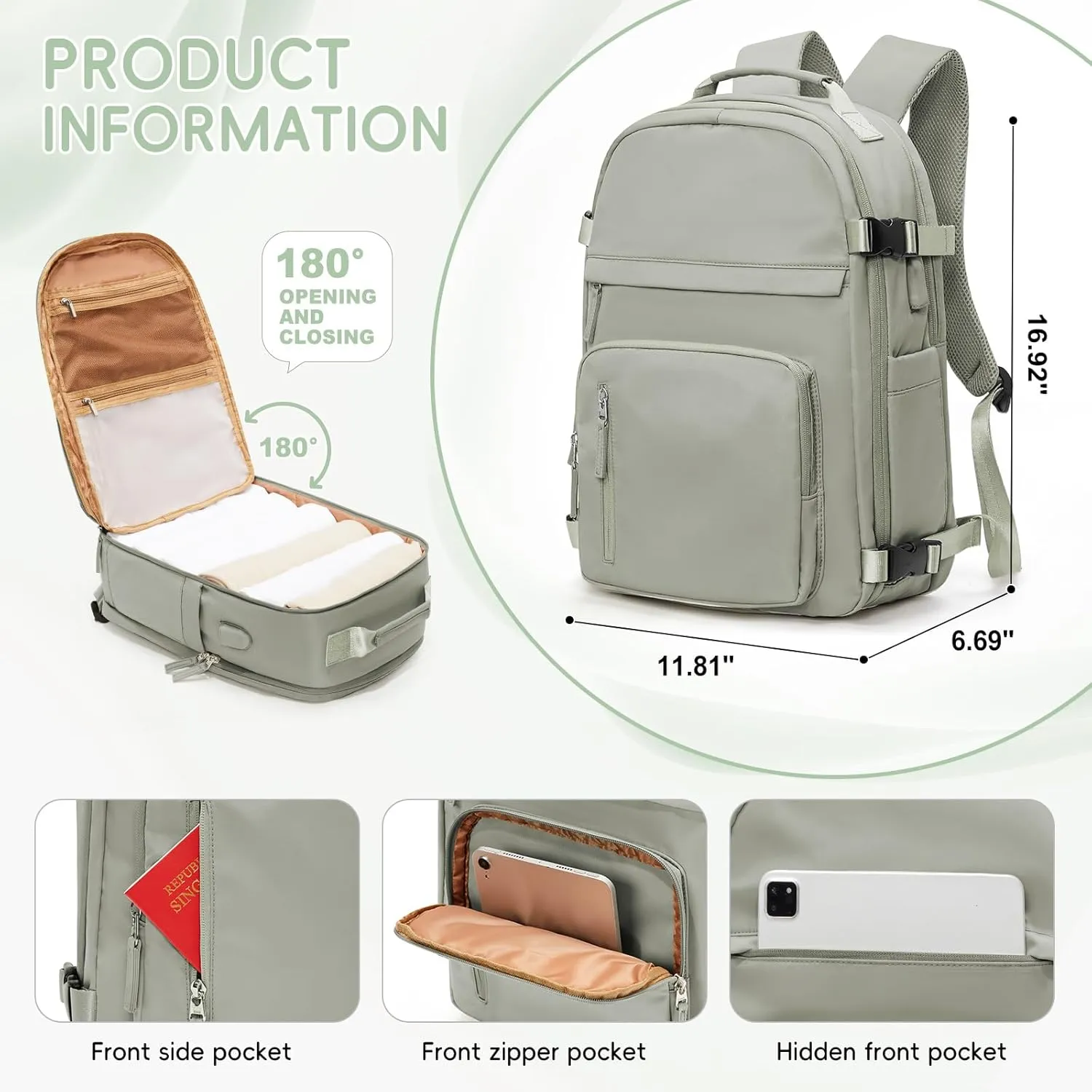Wepadre Large Travel Backpack - Women & Men's Carry On Flight Approved - 18x14x8 Inches