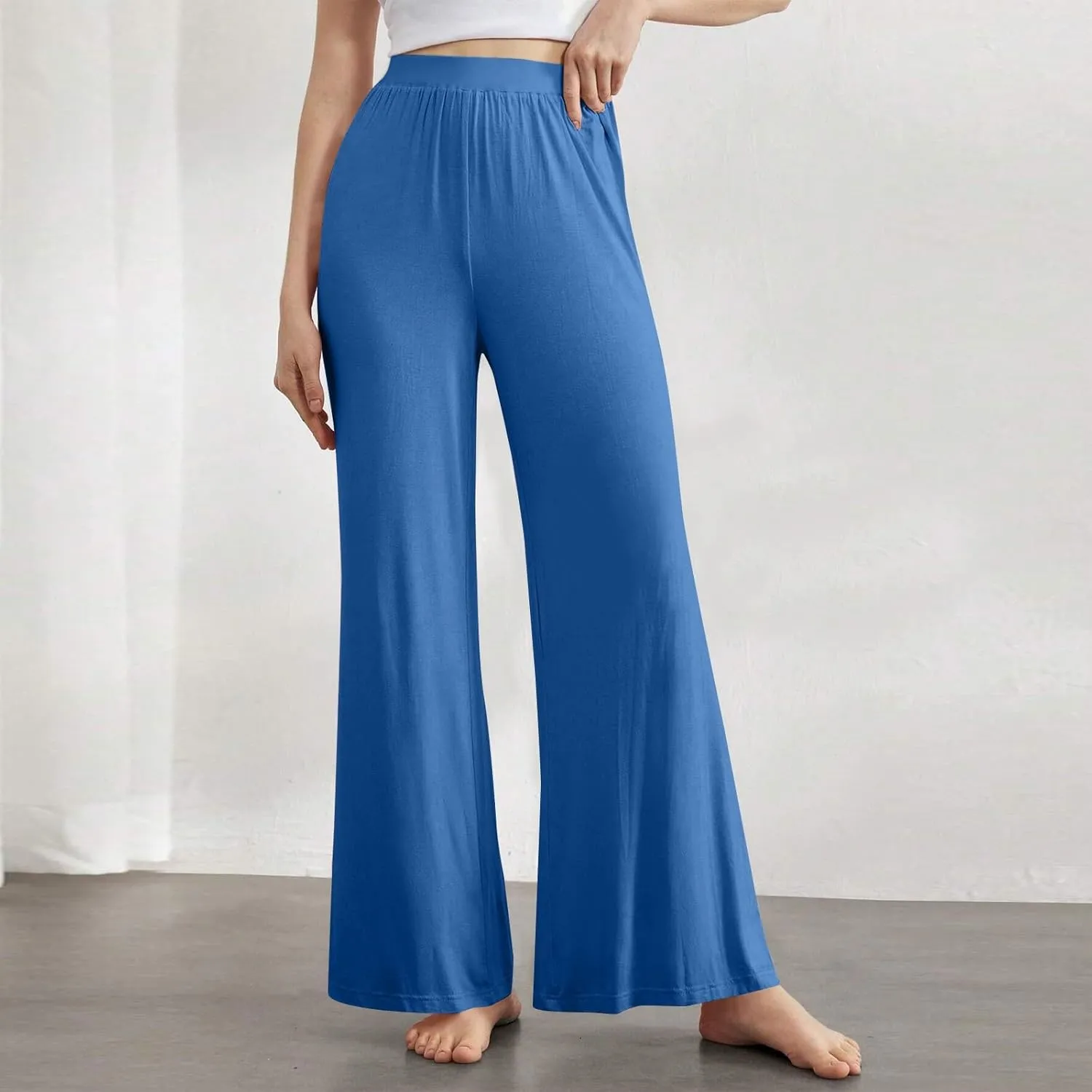 Wide Leg Dress Pants for Women High Waisted Long Pants Plus Size Pleated Pull On Vacation Trousers with Pockets